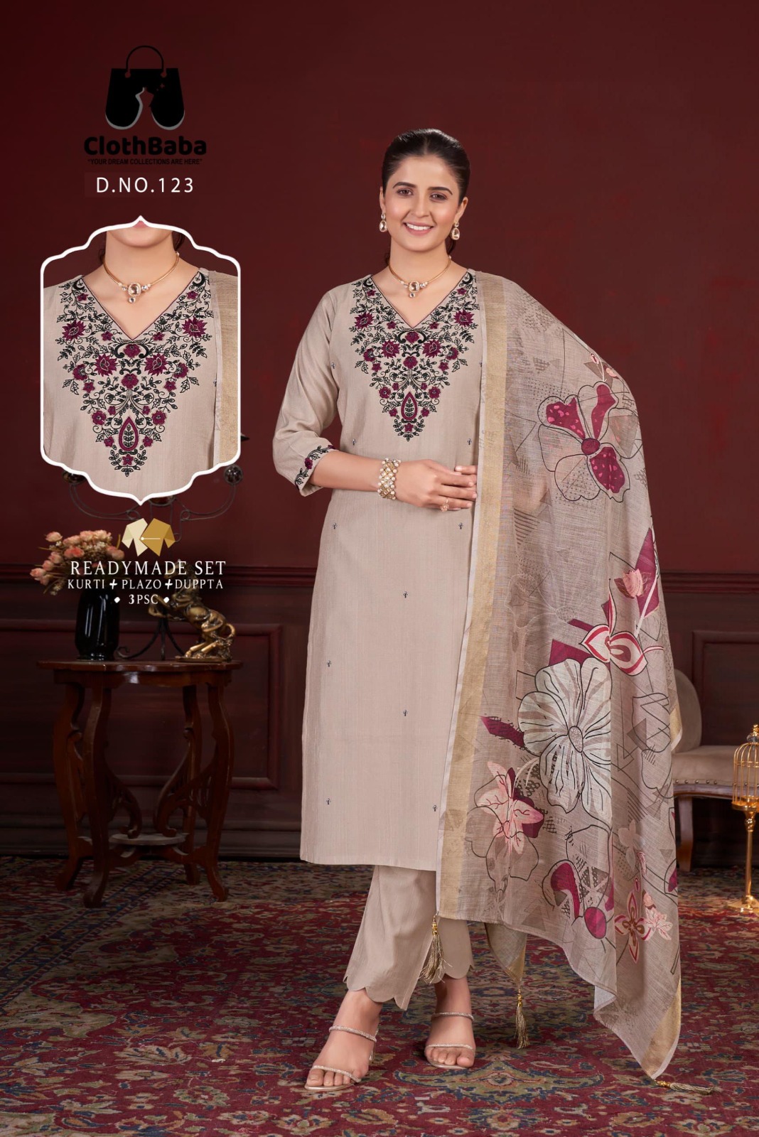  Vertican Viscose Top with Coding & Handwork, Digital Printed Dupatta