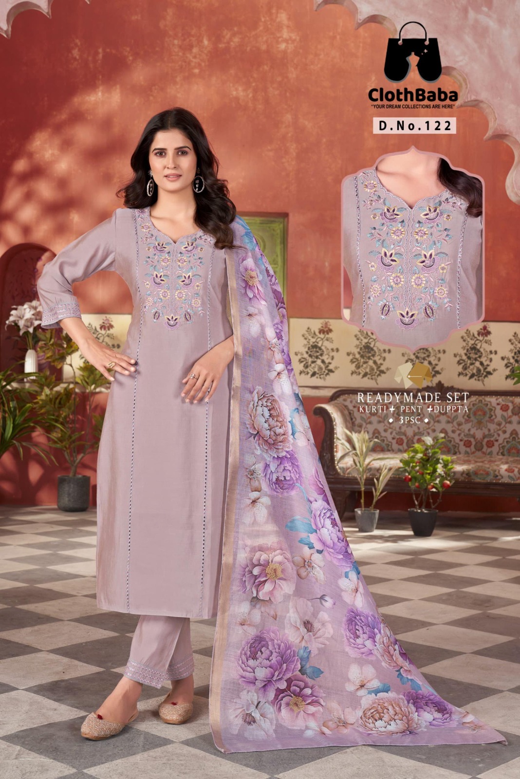 Roman Silk Top with Cotton Inner, Coding & Handwork, Digital Printed Dupatta