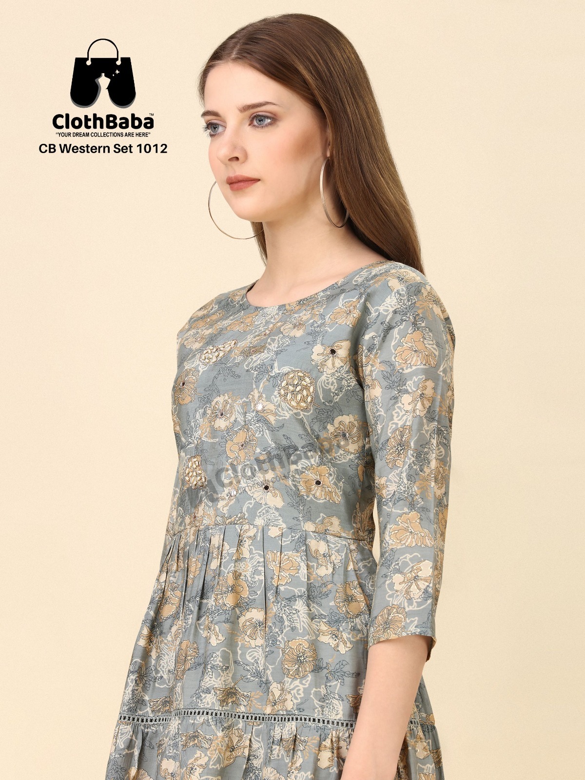 Clothbaba CB Western Set 1012 - Modal Viscose with Foil Touch & Handwork