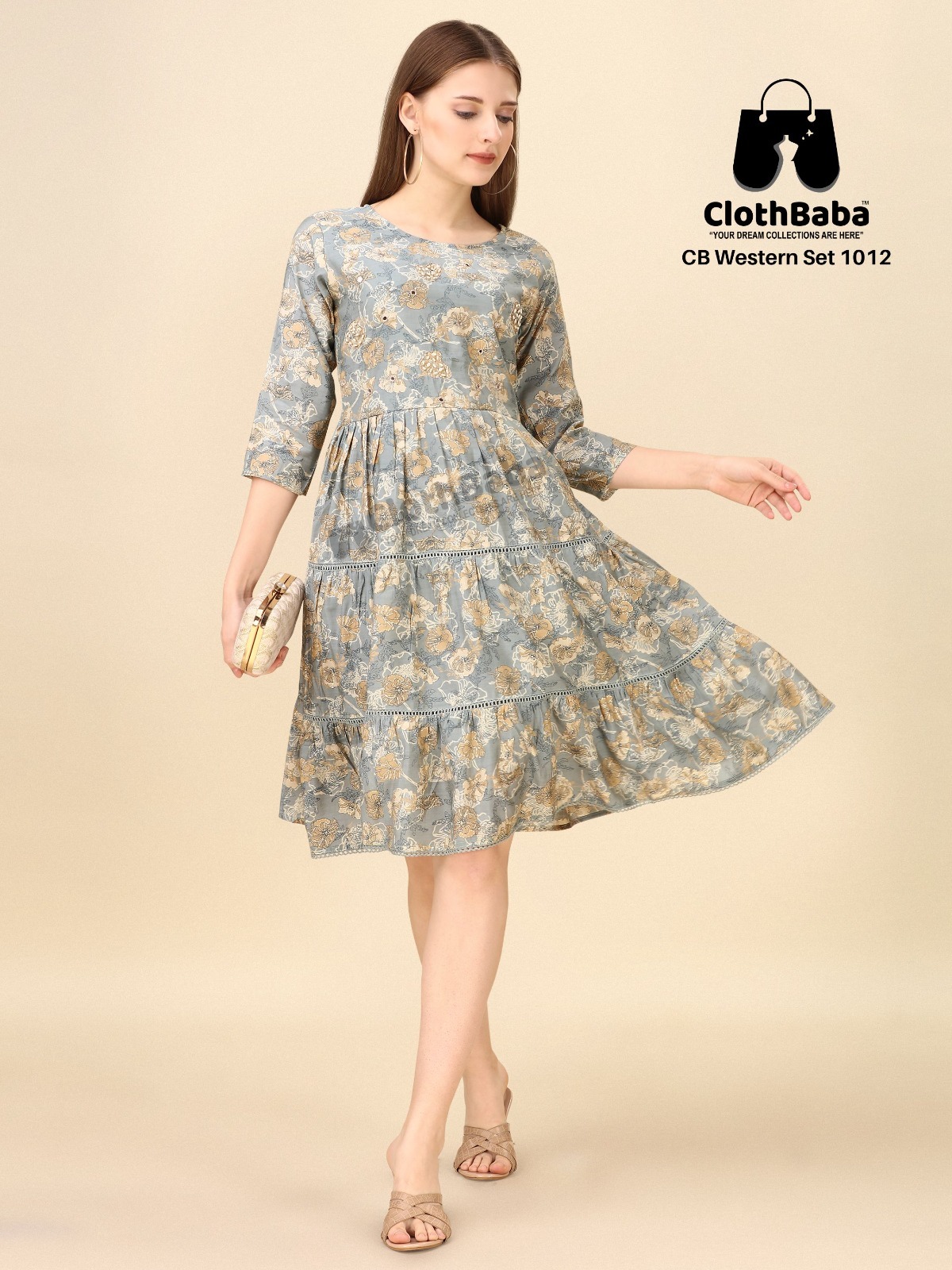 Clothbaba CB Western Set 1012 - Modal Viscose with Foil Touch & Handwork