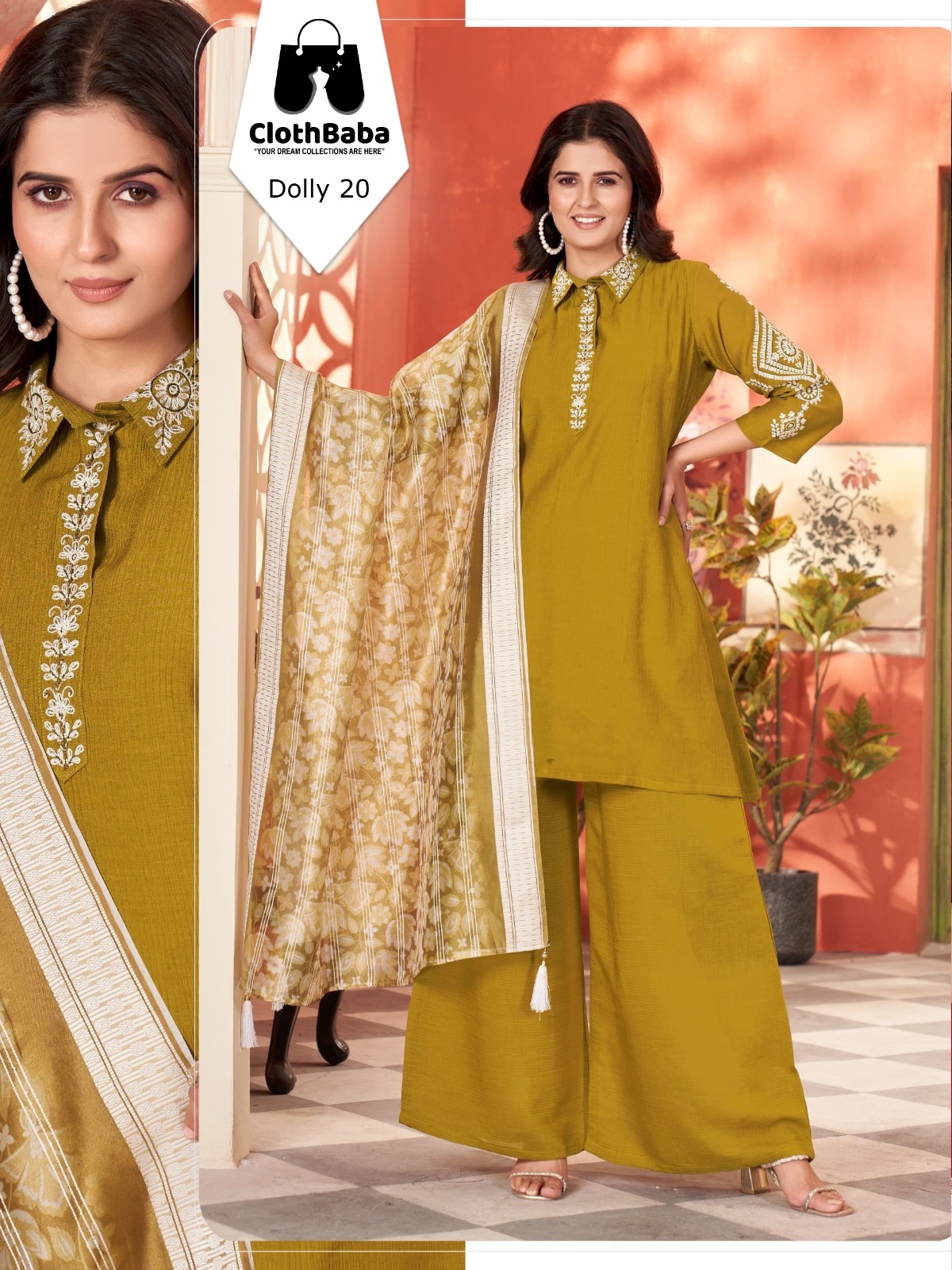 Vertican Hand Embroidered Suit Set with Digital Printed Dupatta