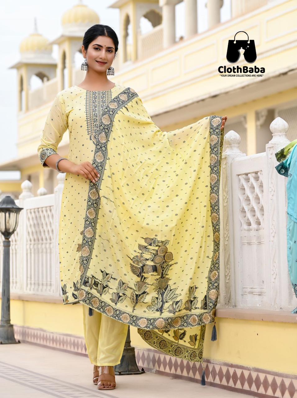 Premium Pure Muslin Jacquard Readymade Suit with Handwork