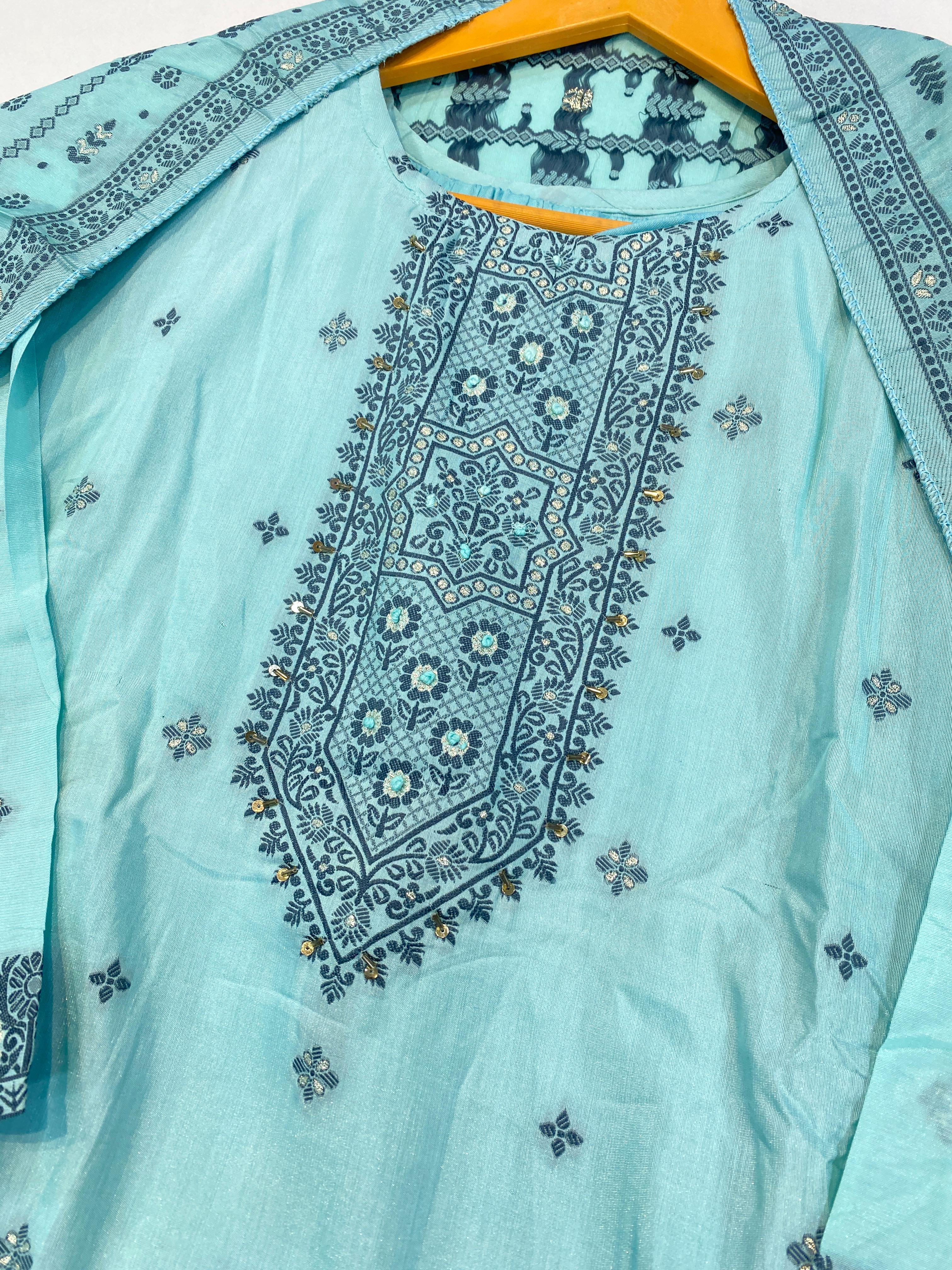 Viscose Muslin Top with Handwork, Viscose Santoon Bottom