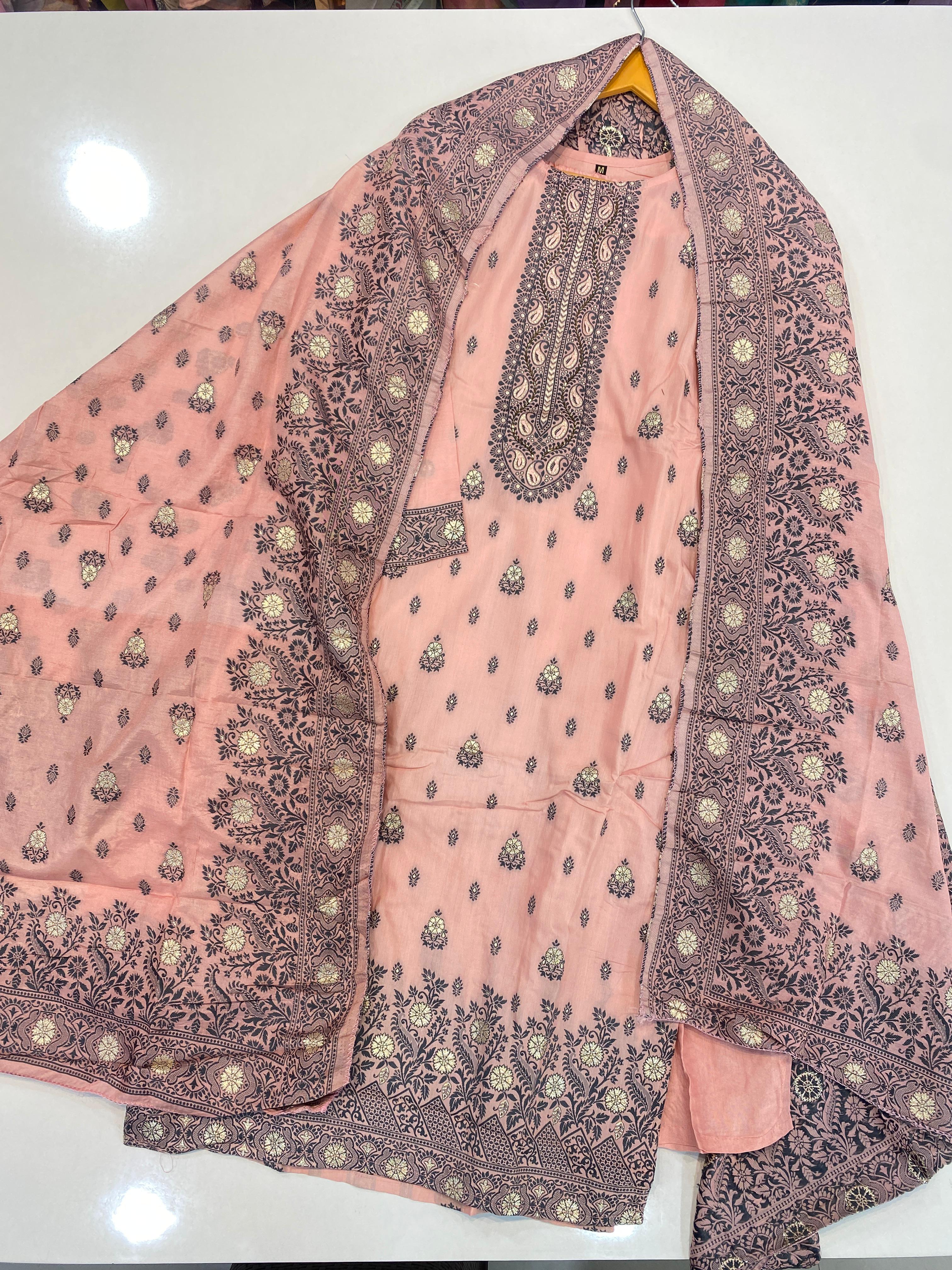 Pure Muslin Jequred Readymade Suit with Handwork