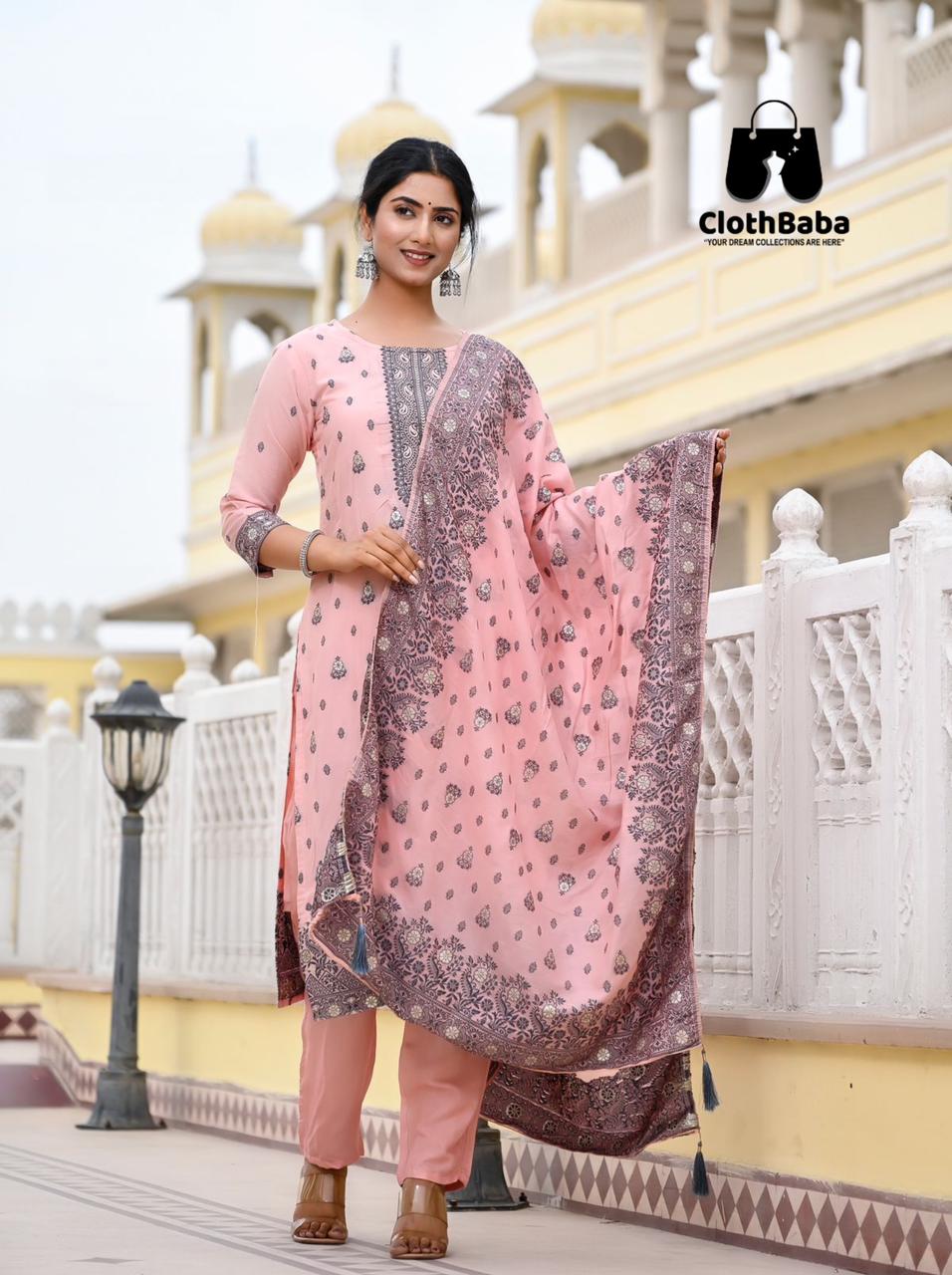 Pure Muslin Jequred Readymade Suit with Handwork 