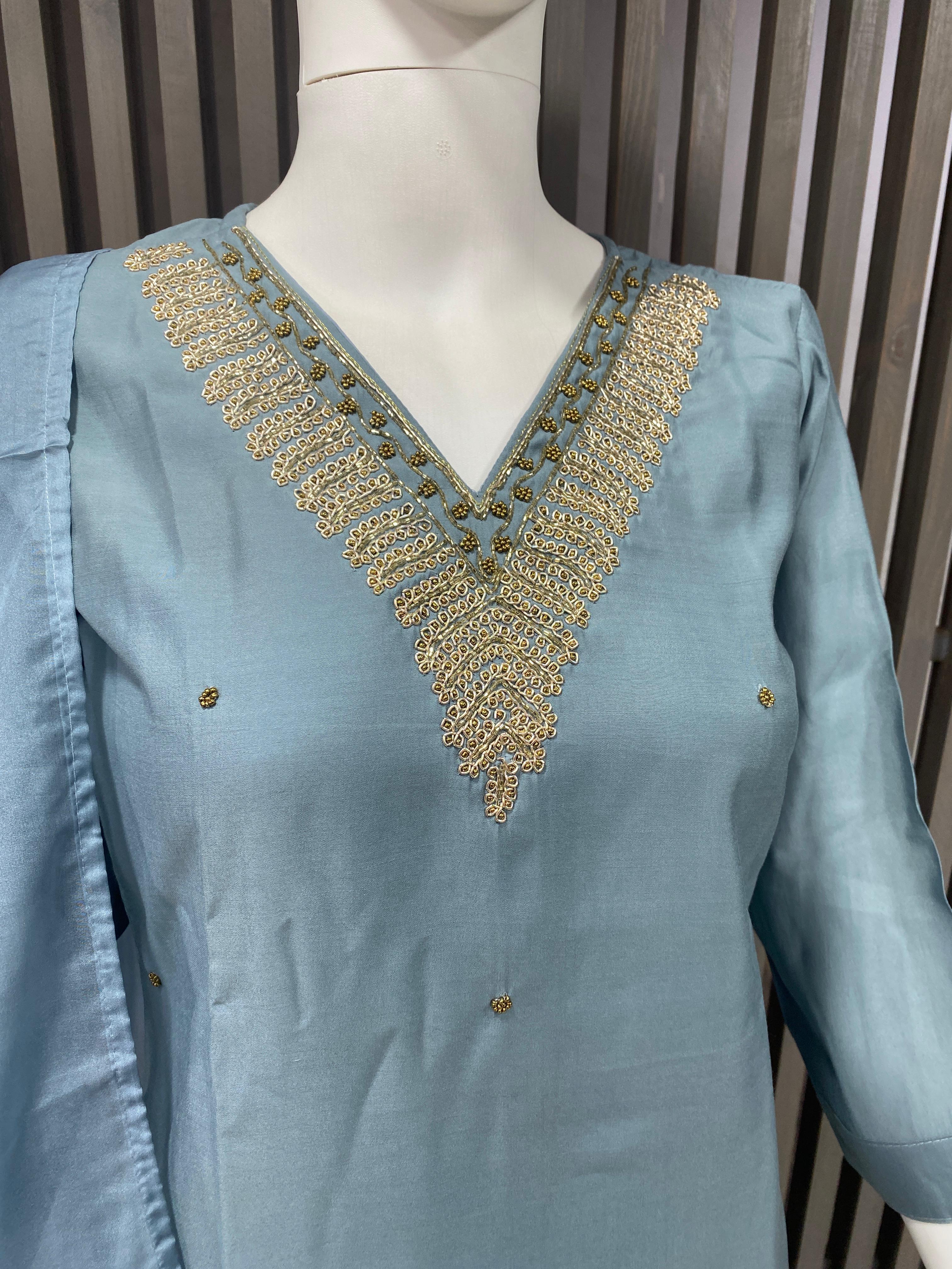 Premium Roman Silk Readymade Suit with Handwork & Tabby Digital Printed Dupatta