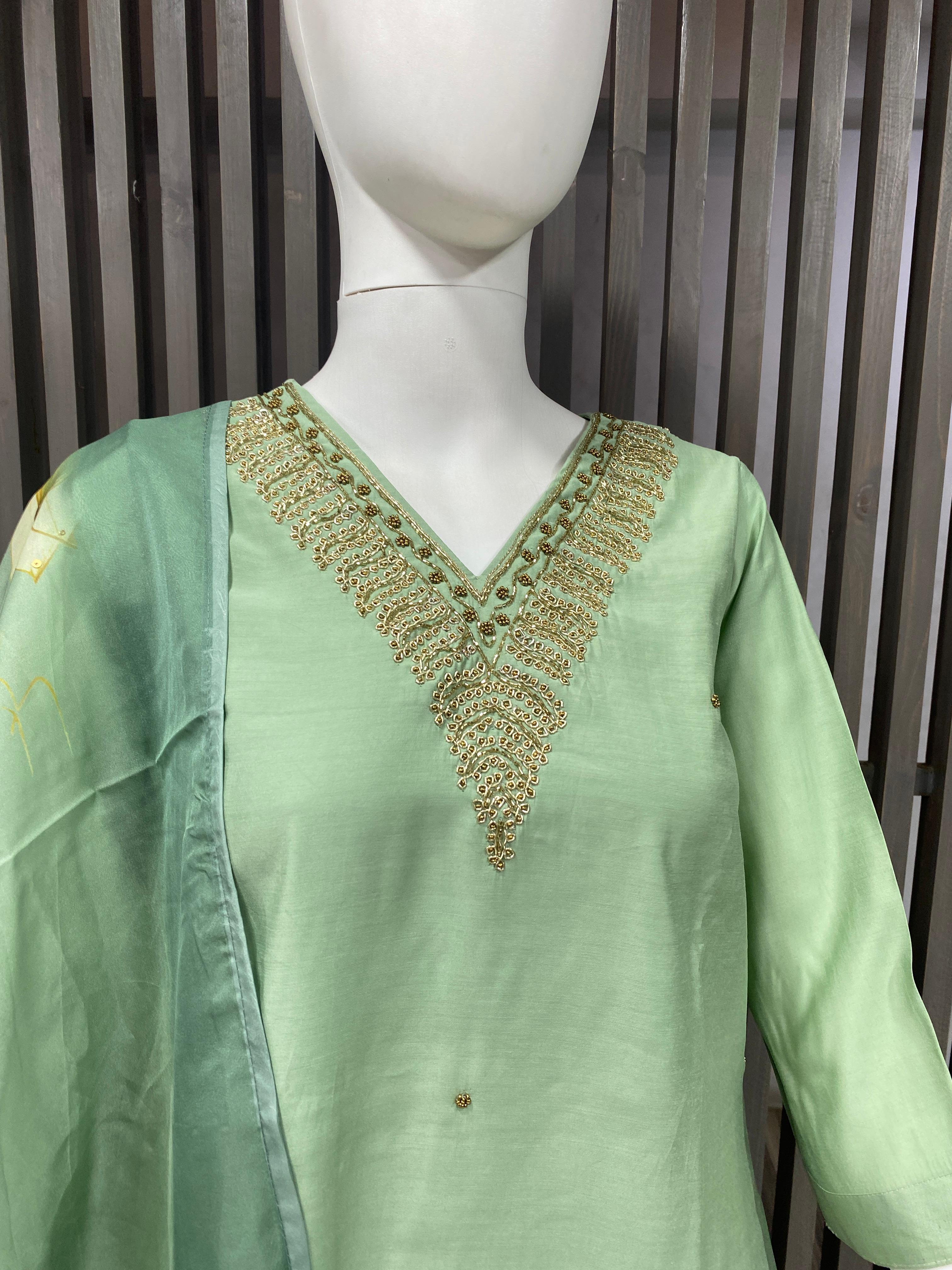 Premium Roman Silk Readymade Suit with Handwork & Tabby Digital Printed Dupatta