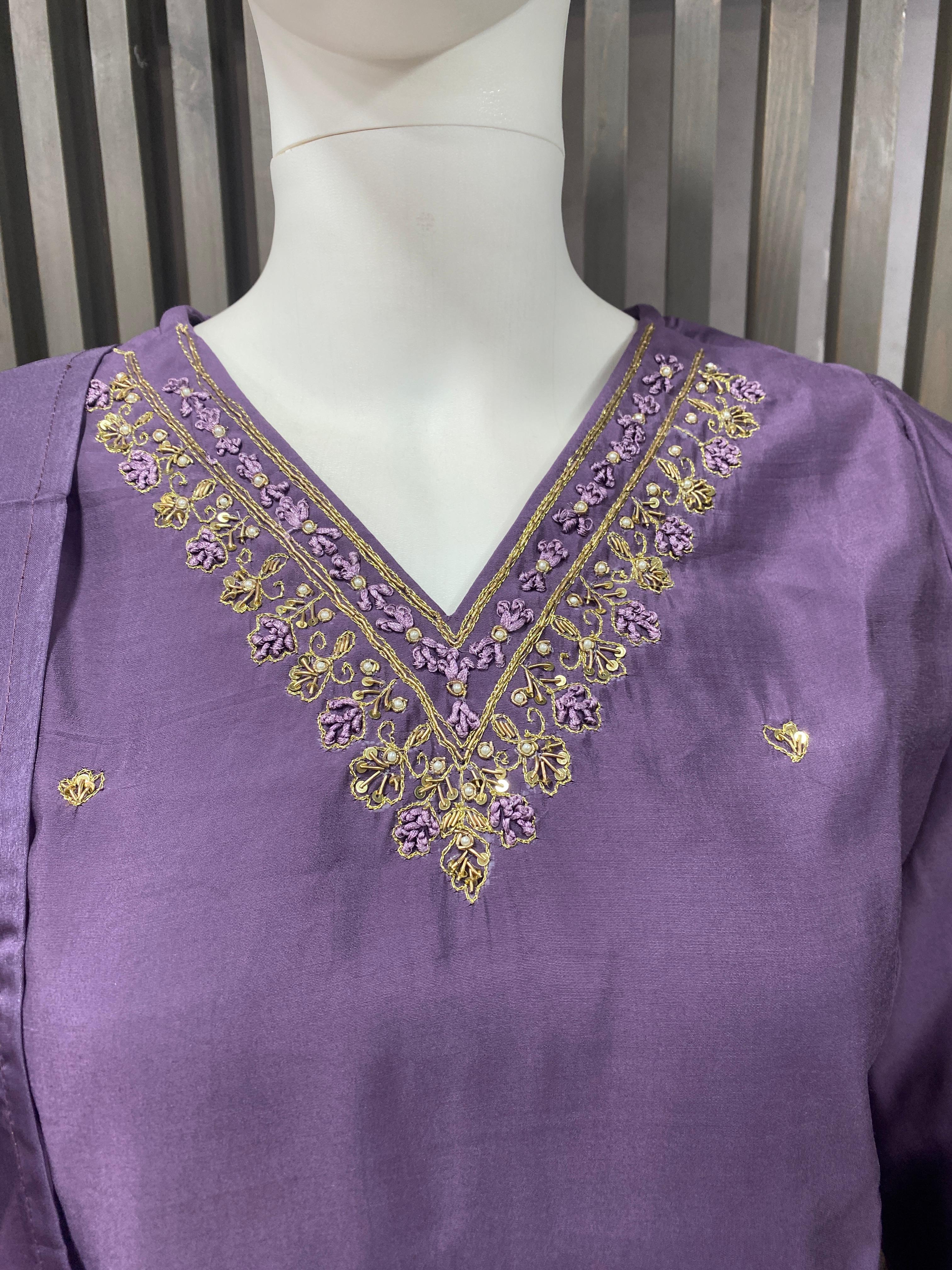 Elegant Roman Silk Readymade Suit with Handwork 