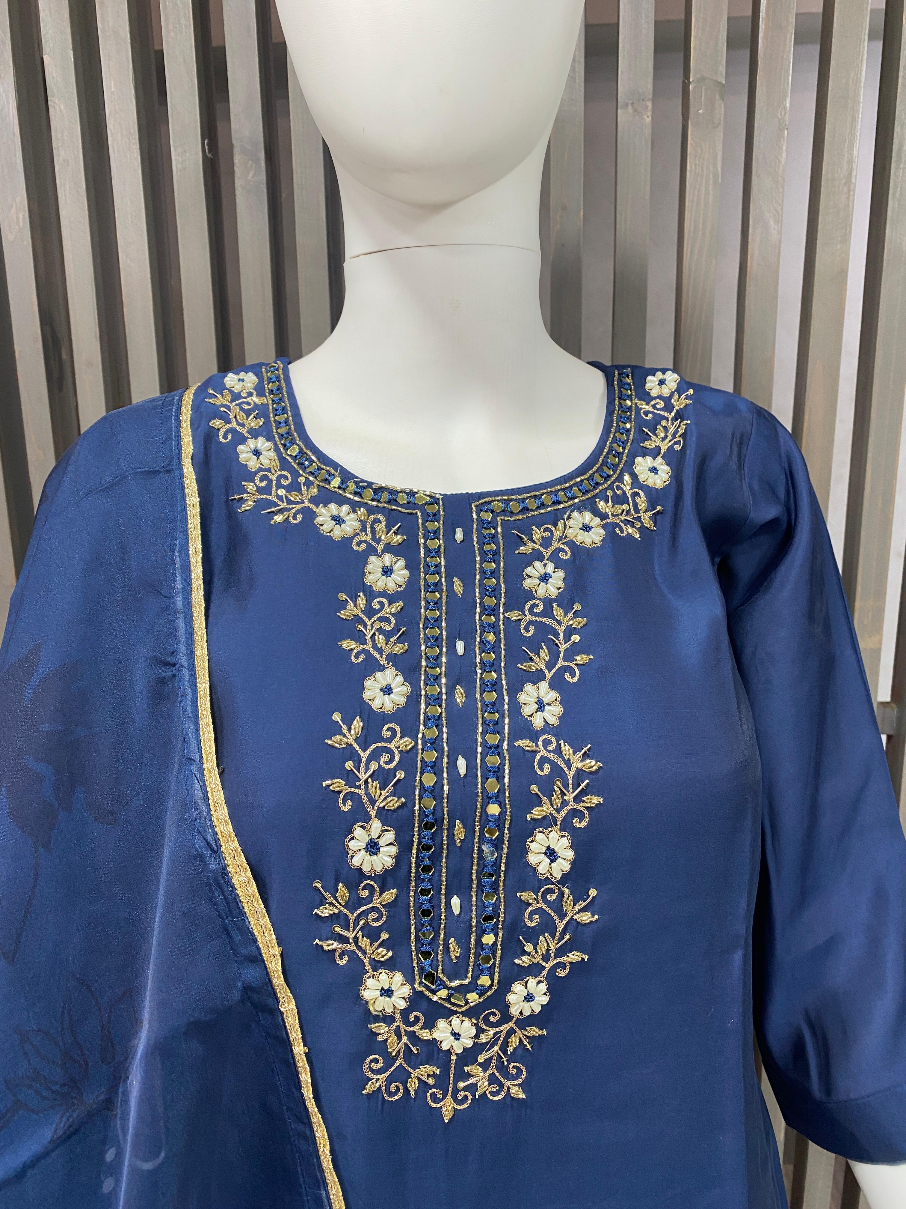 Elegant Roman Silk Readymade Suit with Handwork & Tabby Digital Printed Dupatta 