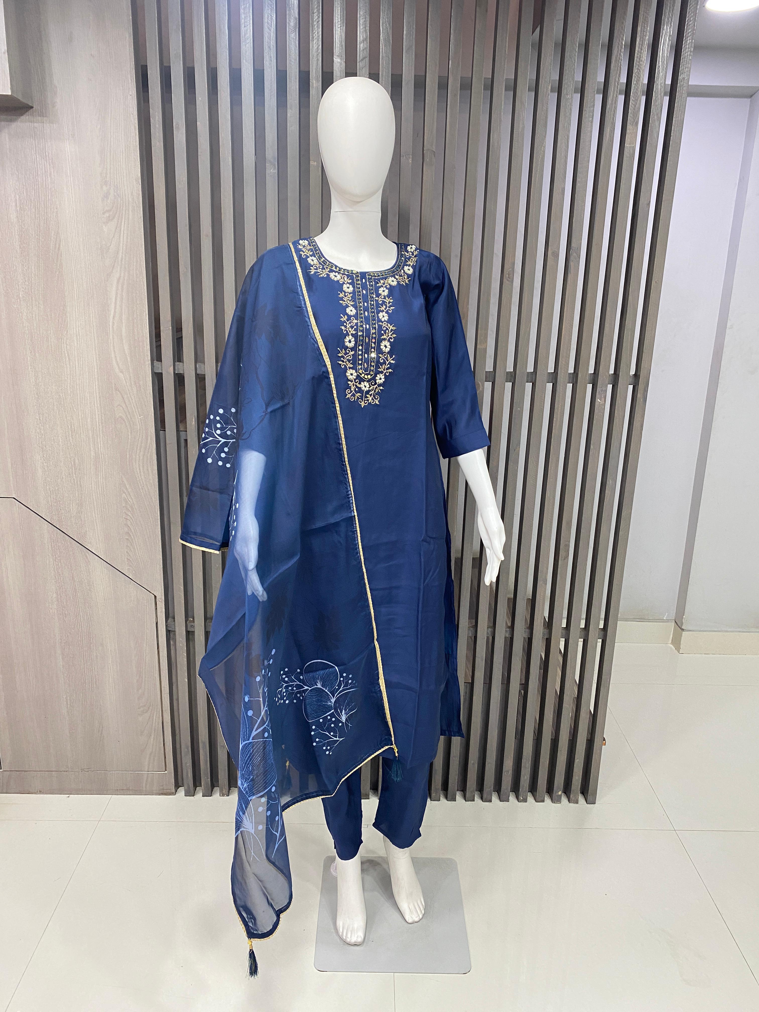 Elegant Roman Silk Readymade Suit with Handwork & Tabby Digital Printed Dupatta