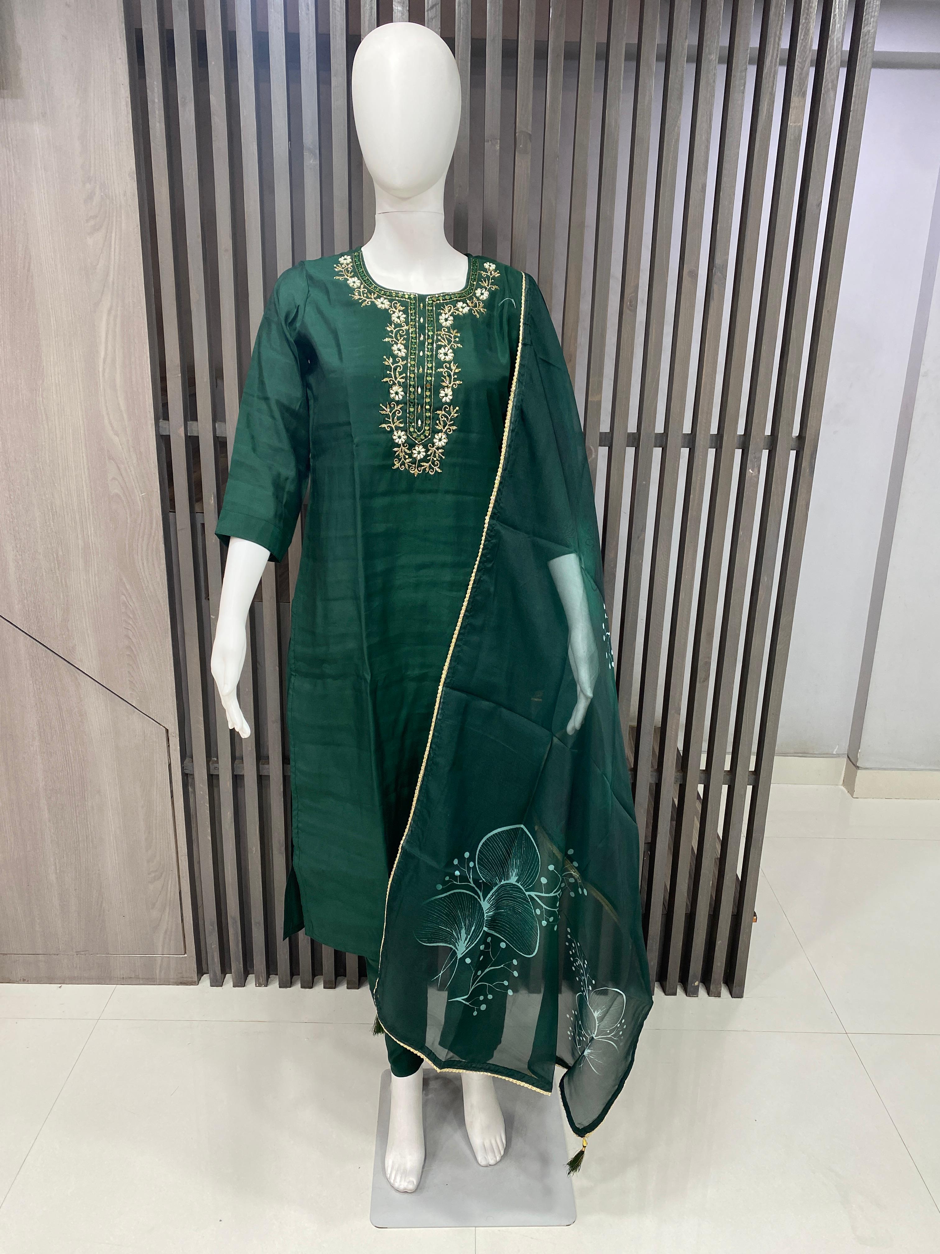 Elegant Roman Silk Readymade Suit with Handwork & Tabby Digital Printed Dupatta 