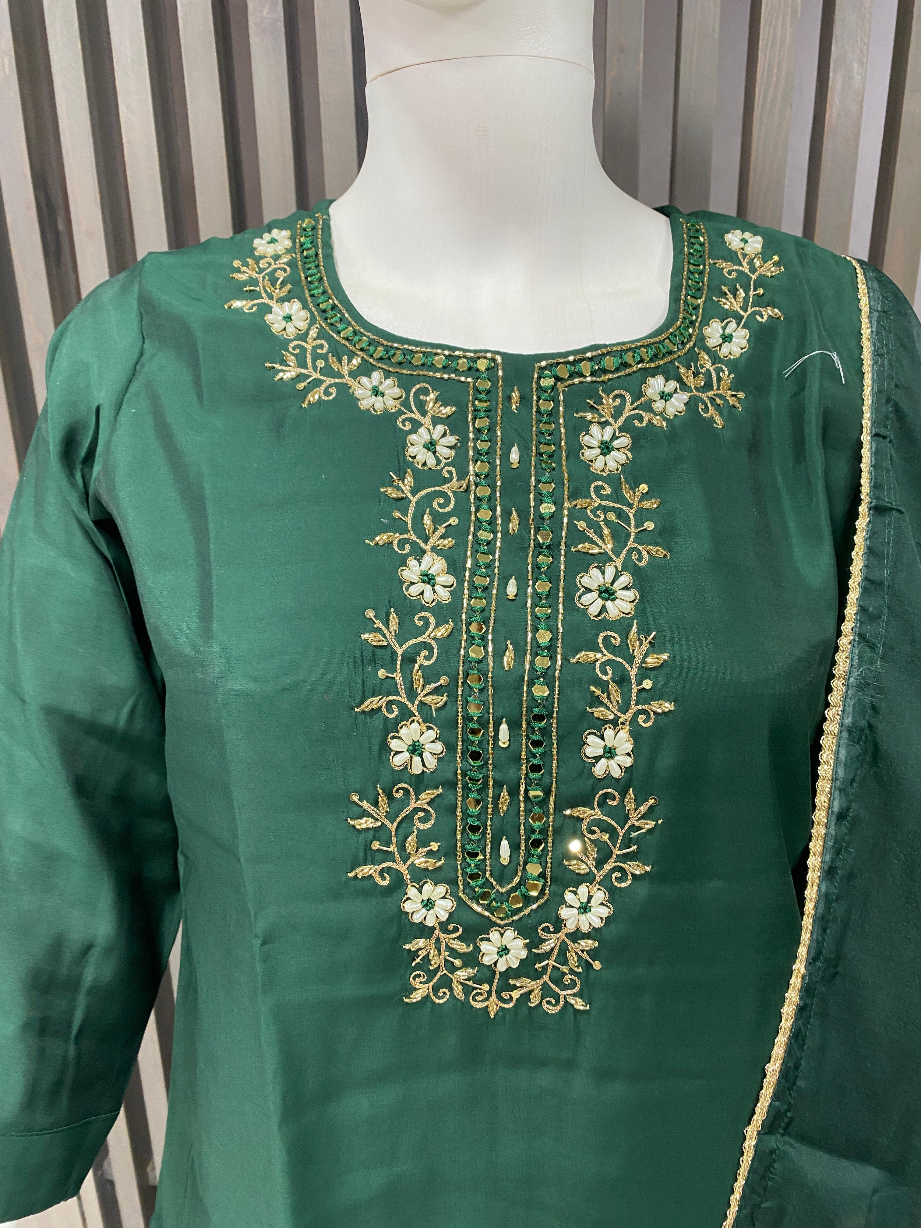 Elegant Roman Silk Readymade Suit with Handwork & Tabby Digital Printed Dupatta 