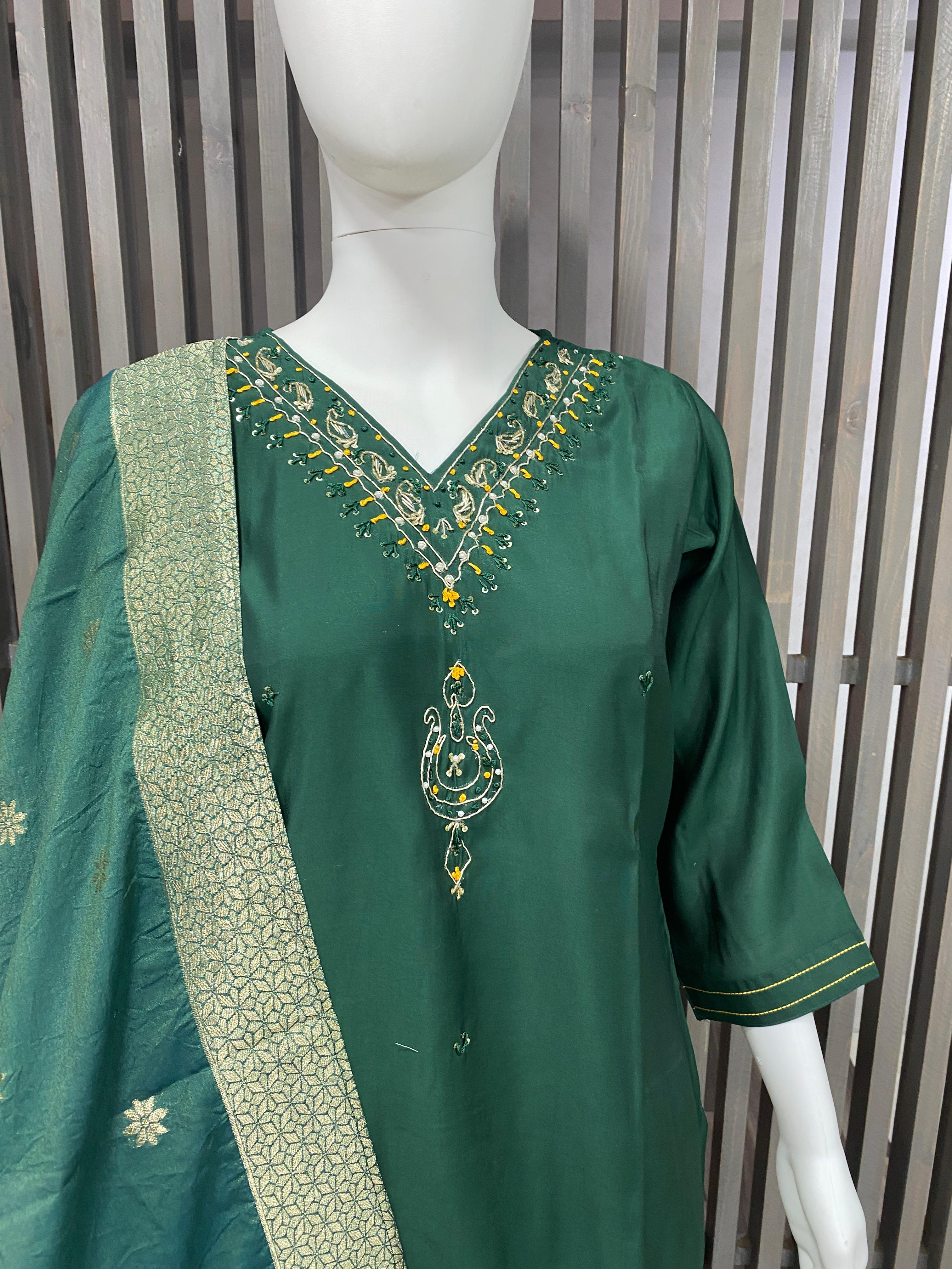 Elegant Roman Silk Readymade Suit with Handwork 