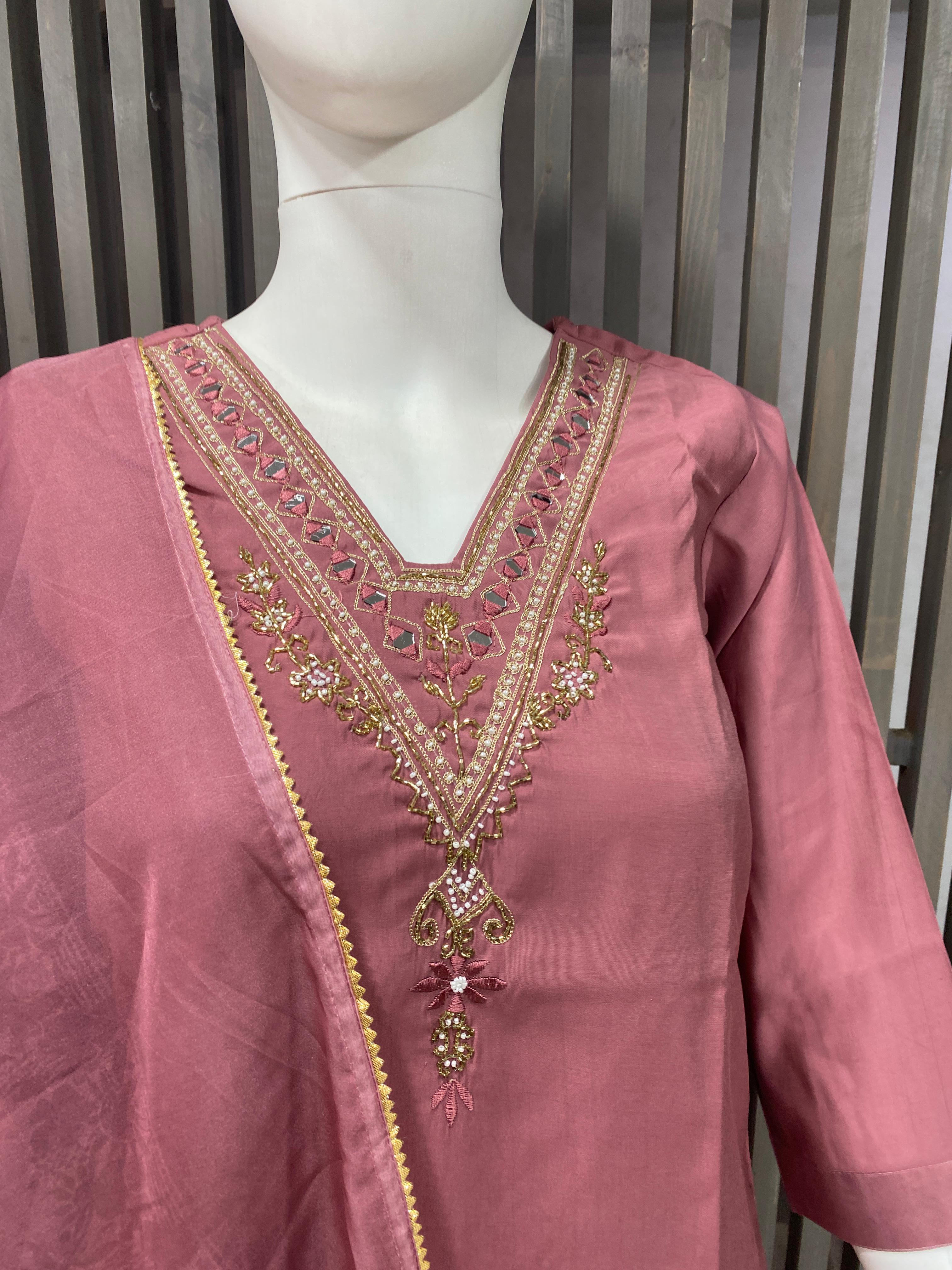 Luxury Roman Silk Readymade Suit with Handwork