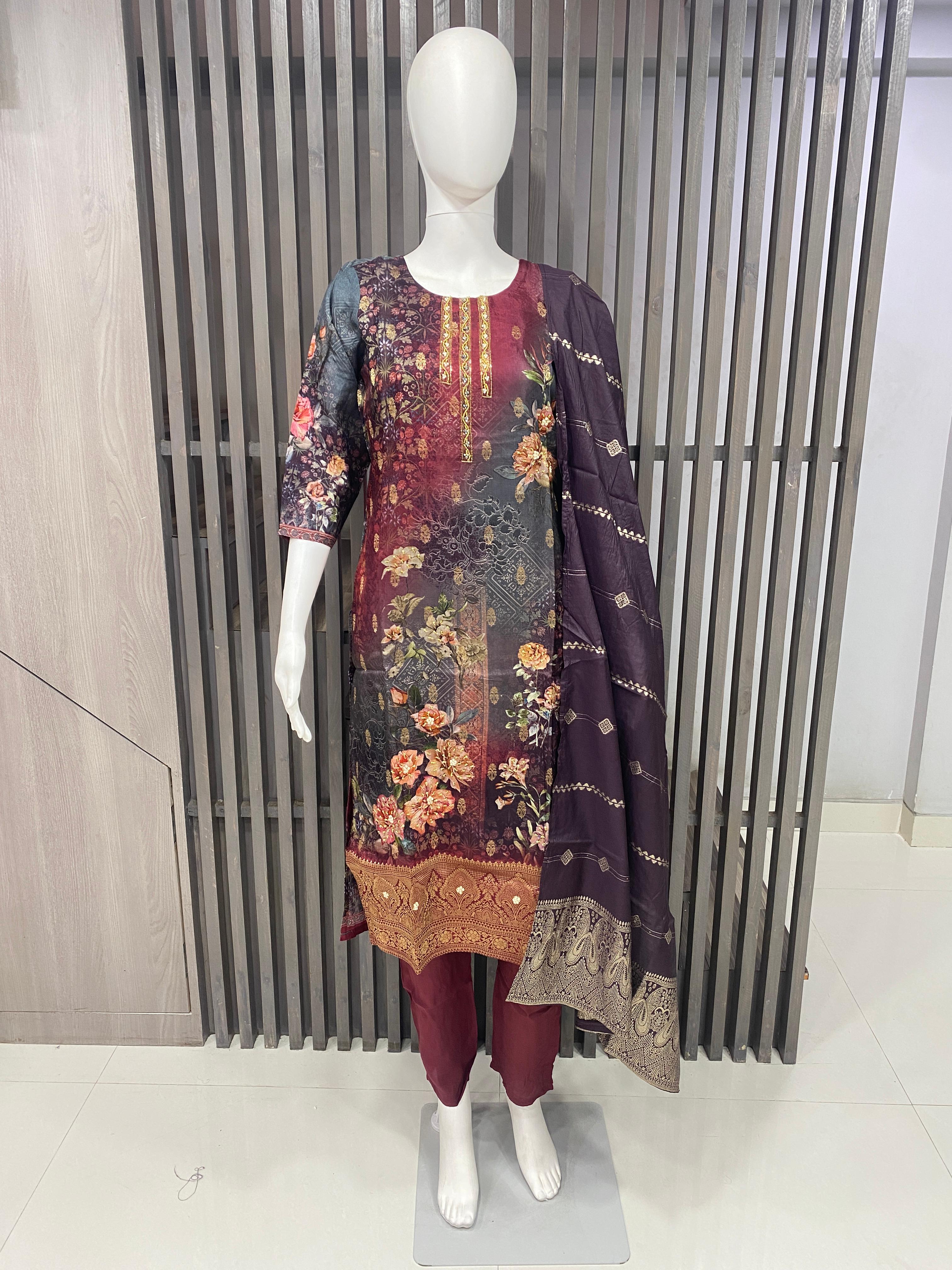 Elegant Russian Jeqcard Readymade Suit with Handwork & Jeqcard Dupatta