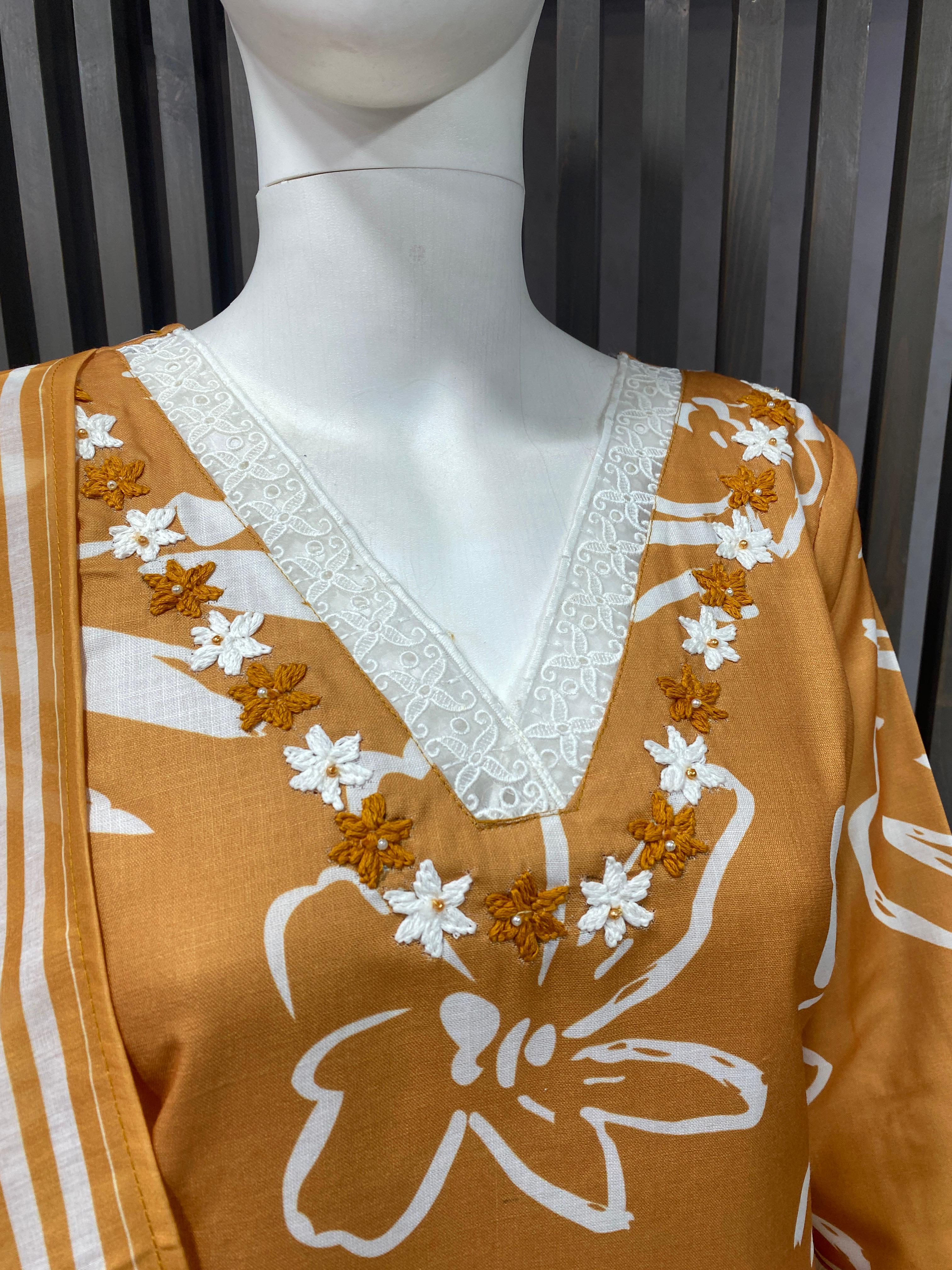 Elegant Magic Cotton Readymade Suit with Handwork & Mal Cotton Dupatta
