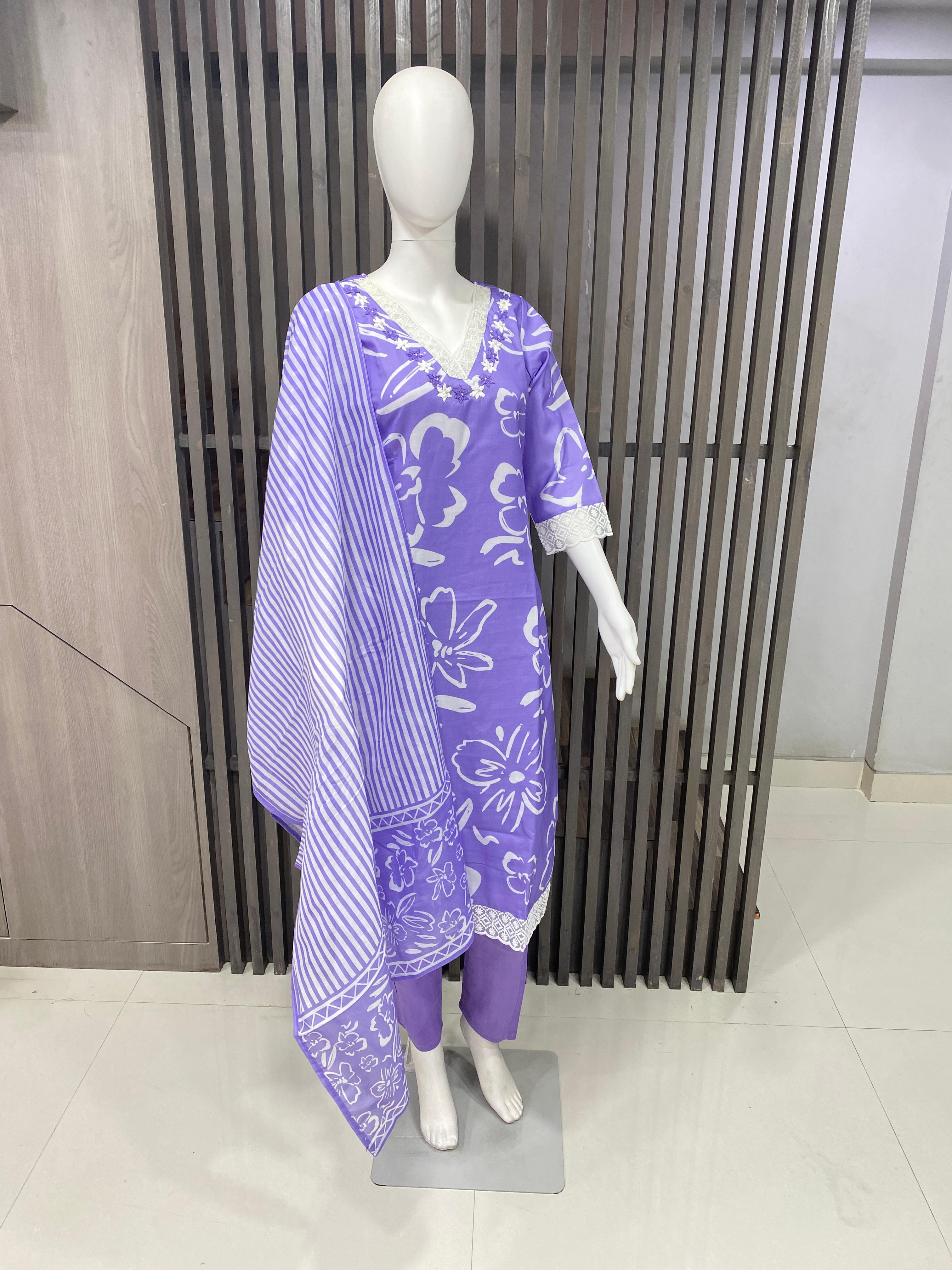 Elegant Magic Cotton Readymade Suit with Handwork & Mal Cotton Dupatta