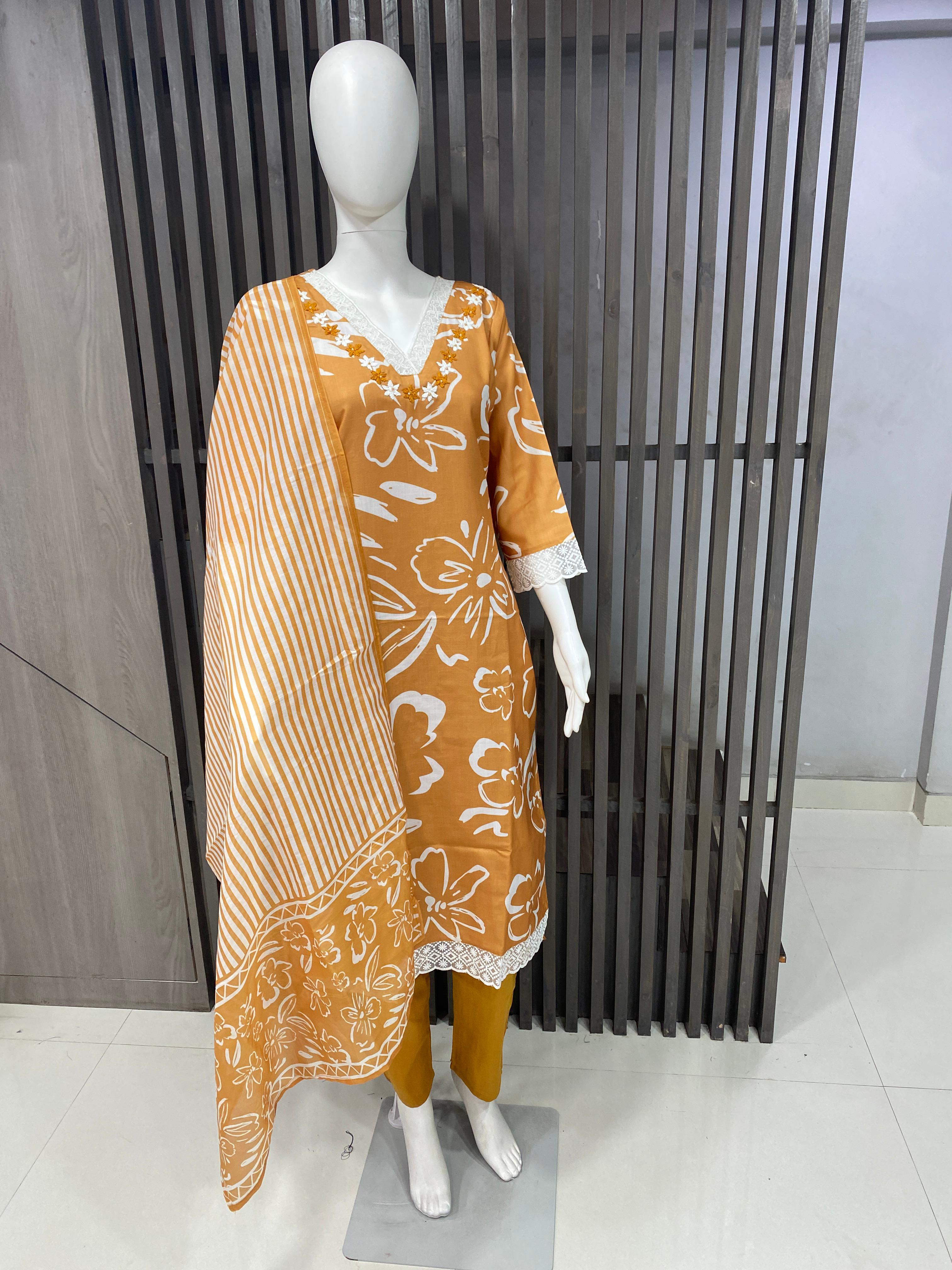 Elegant Magic Cotton Readymade Suit with Handwork & Mal Cotton Dupatta
