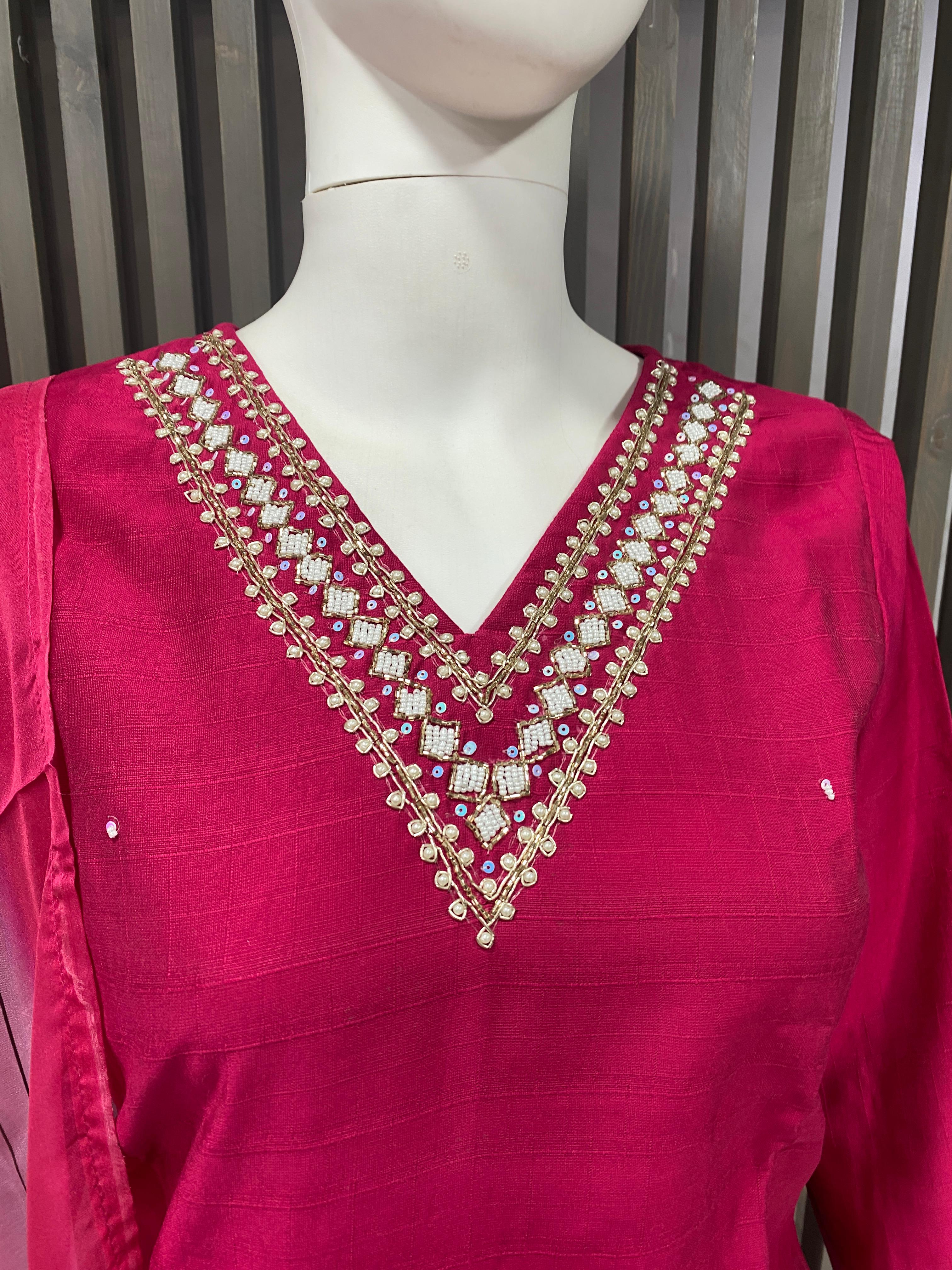 Elegant Roman Silk Readymade Suit with Handwork 
