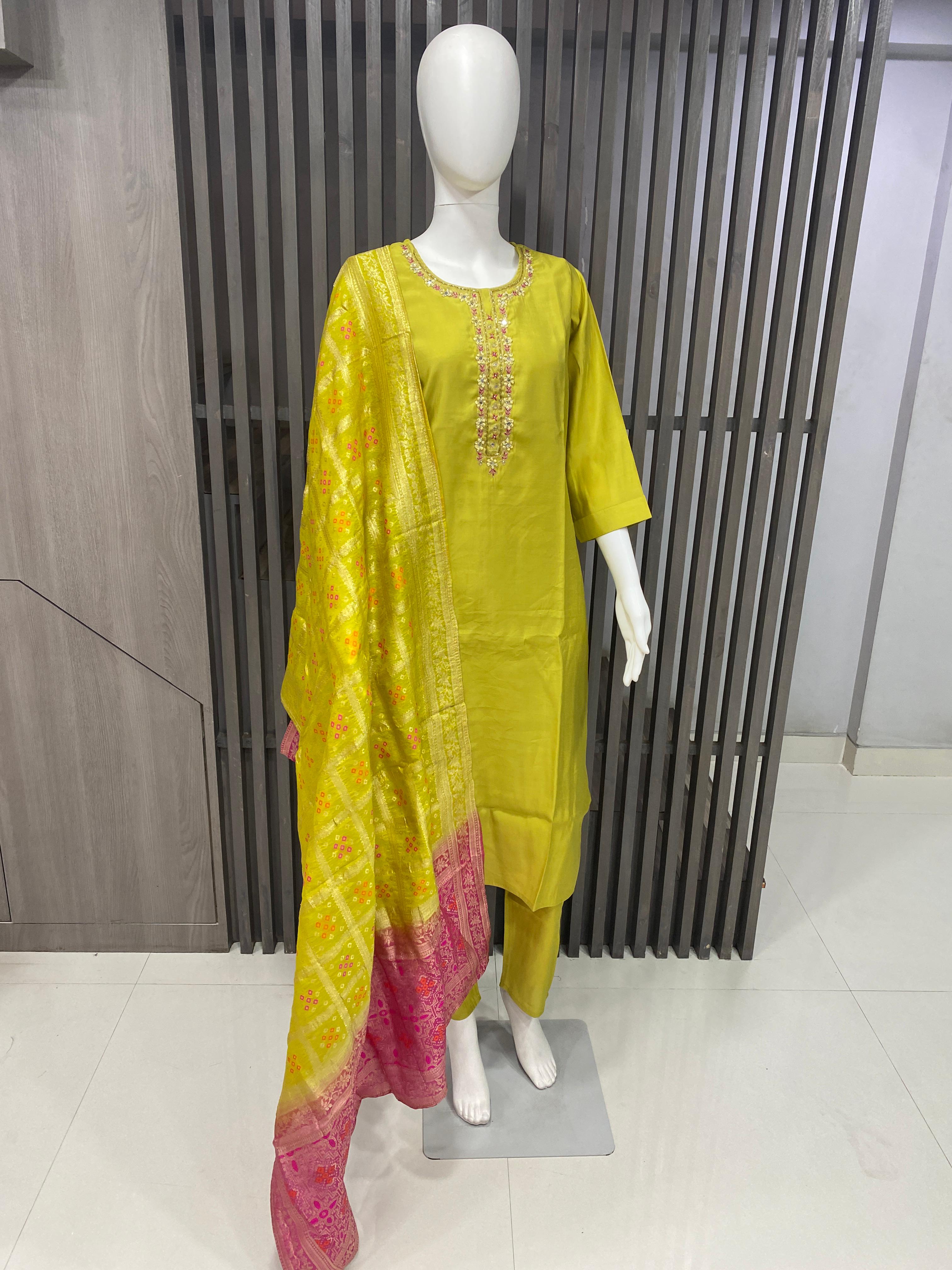 Roman Silk Readymade Suit with Handwork