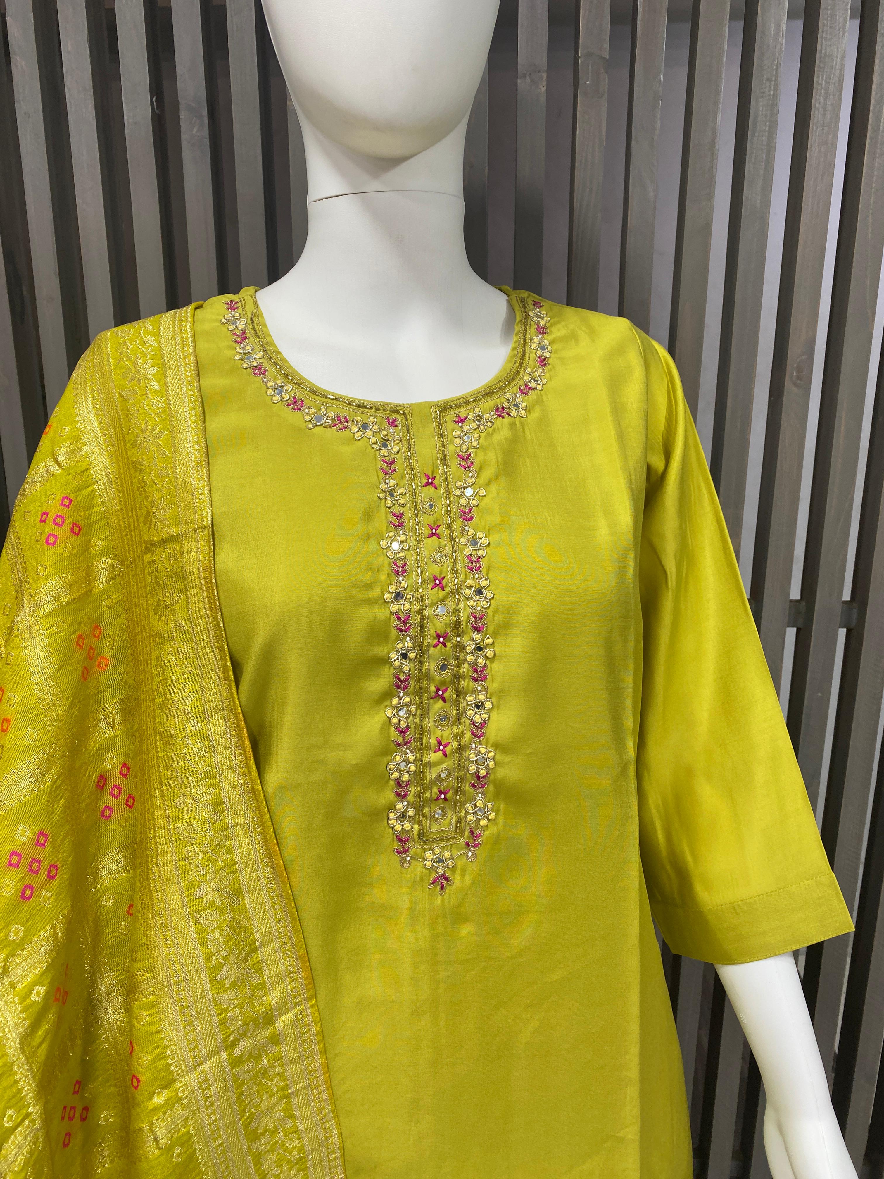 Roman Silk Readymade Suit with Handwork 
