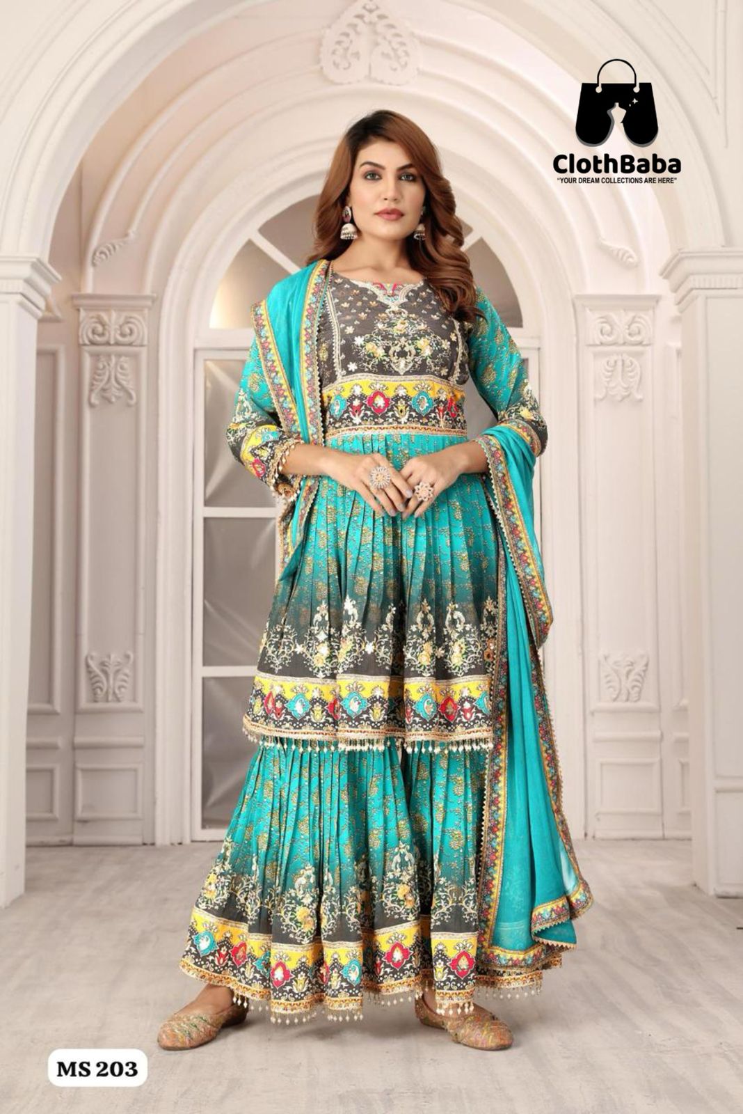 Elegant Pure Crepe Readymade Suit with Najneen Pant & Crepe Dupatta