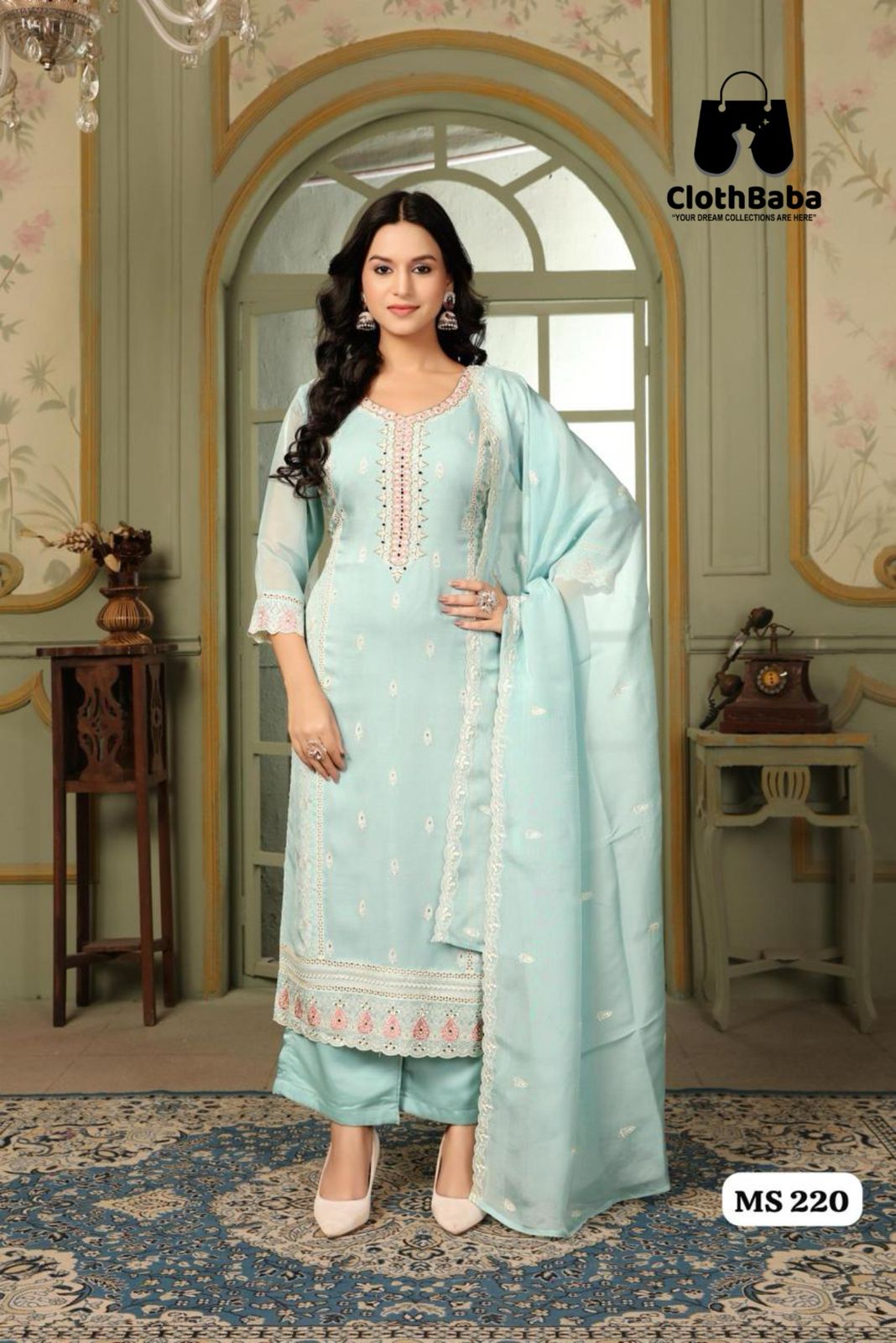 Premium Pure Organza Readymade Suit with Pure Santoon Pant & Organza Dupatta
