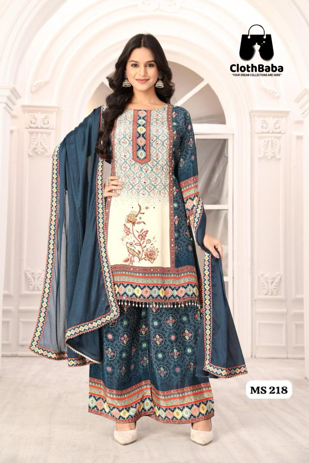 Premium Pure Crepe Readymade Suit with Nanjeem Dupatta