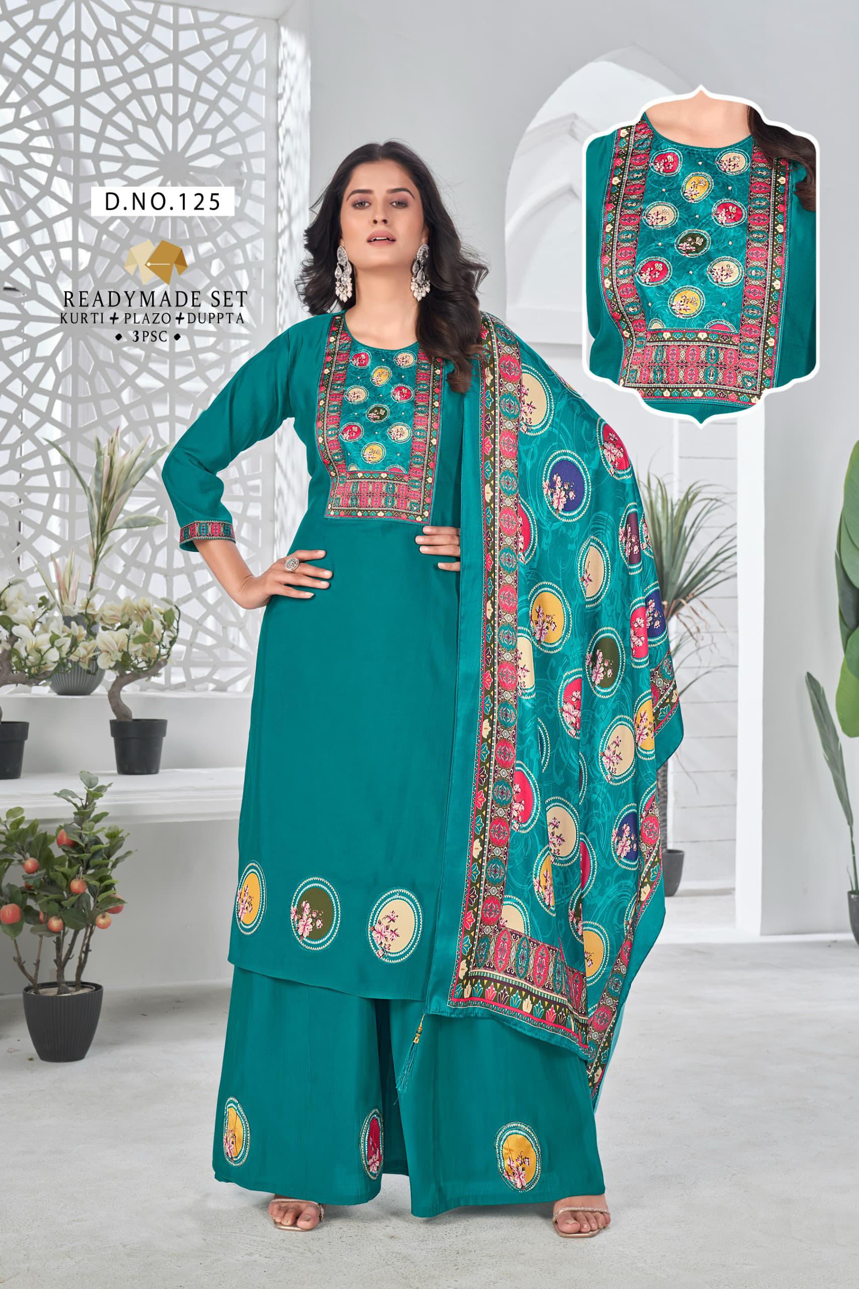 Elegant Roman Silk Readymade Suit with Handwork