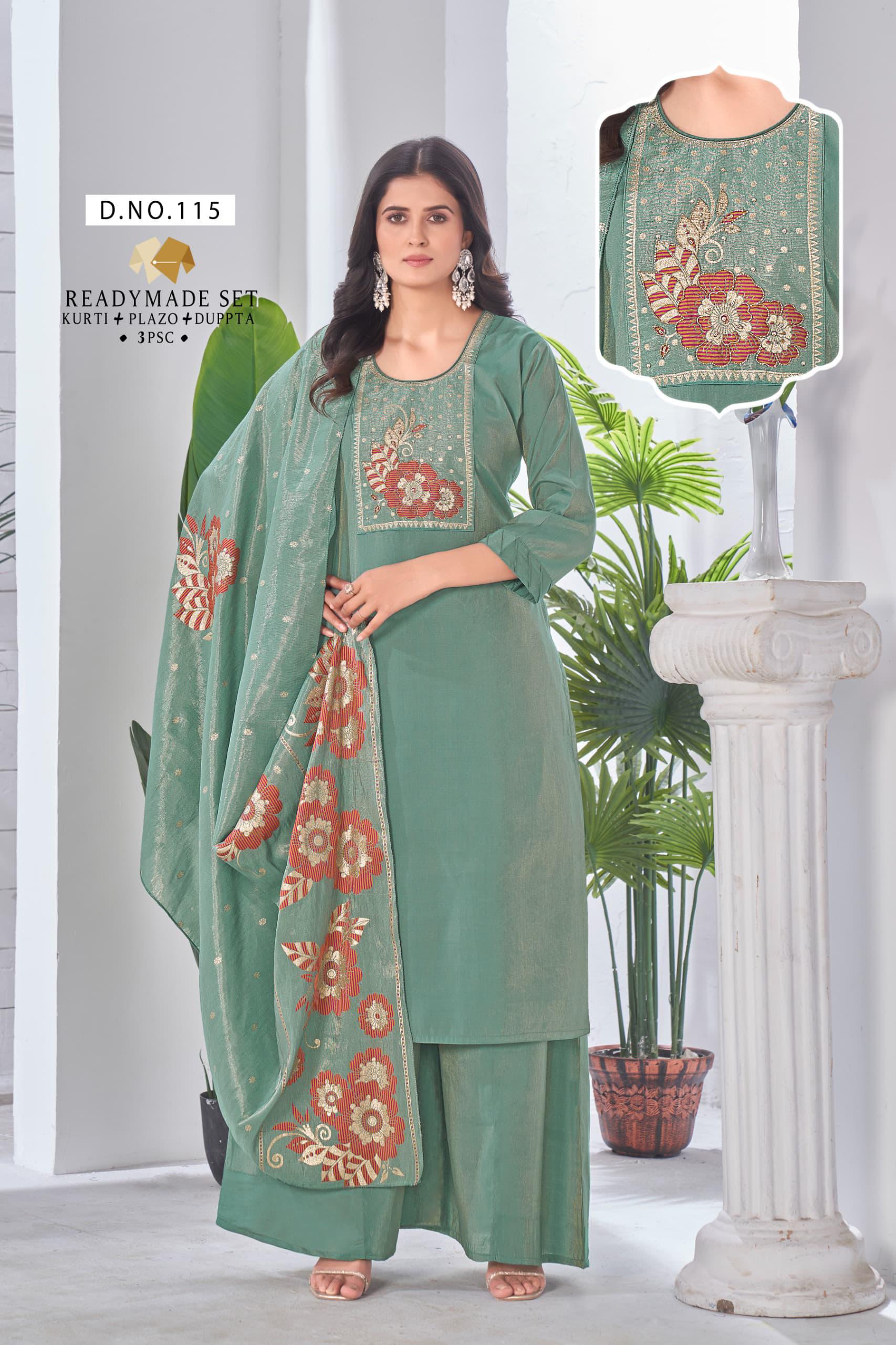 Elegant P.V. Simmer Readymade Suit with Jequard Neck Work & Handwork