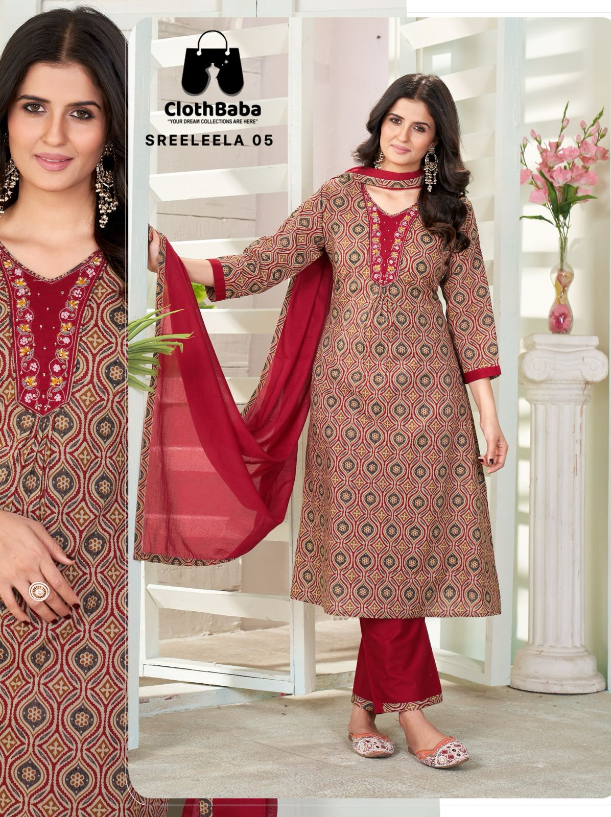 Cotton Print Readymade Suit with Hand Embroidery