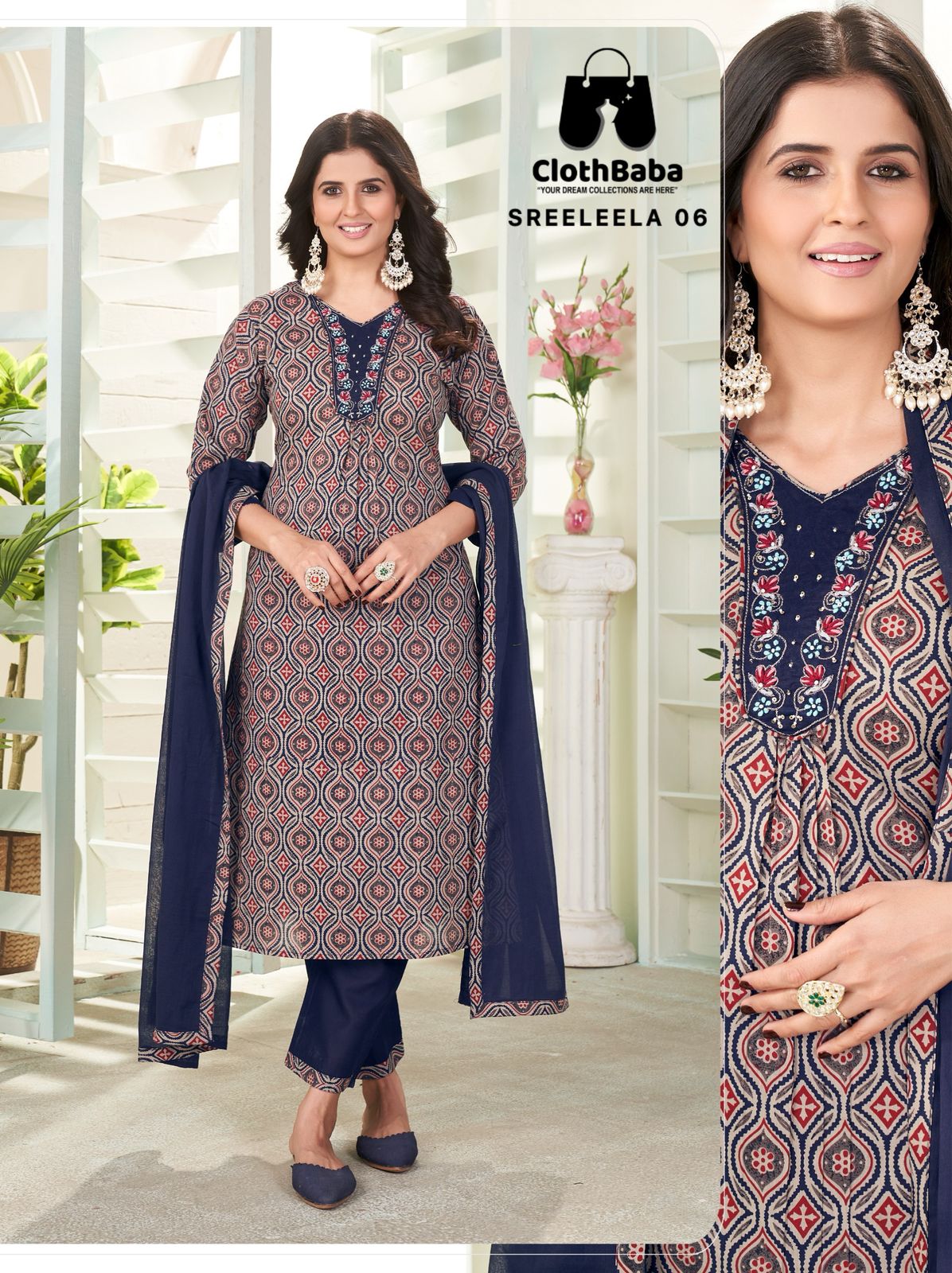 Cotton Print Readymade Suit with Hand Embroidery