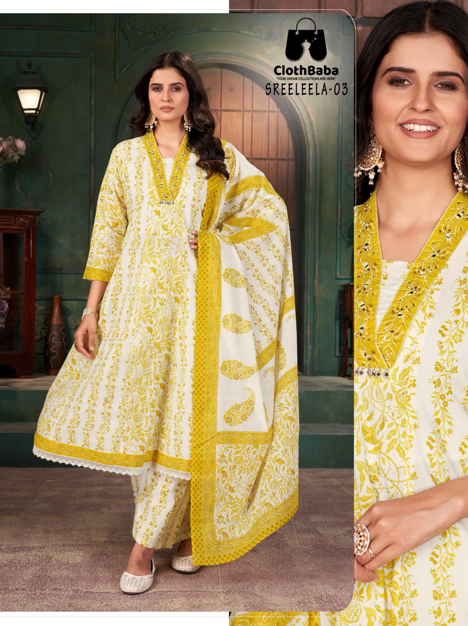 Elegant Cotton Print Readymade Suit with Hand Embroidery 