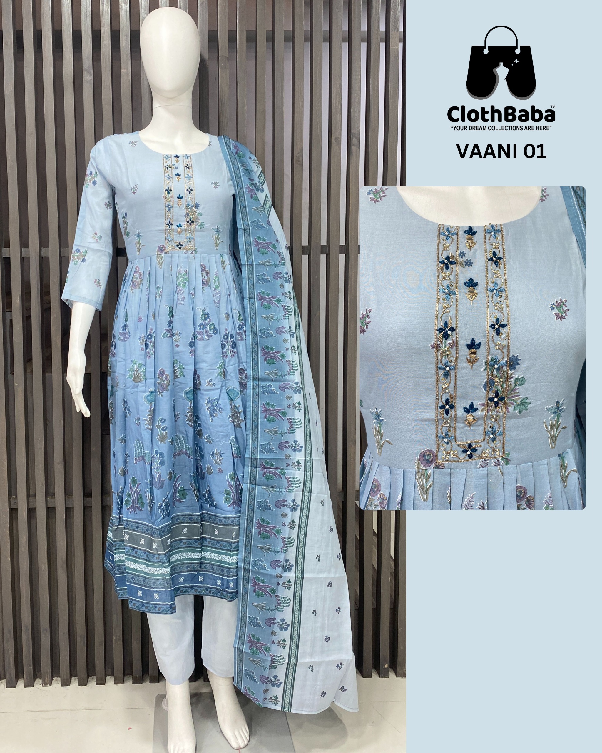 Readymade Mal Cotton Print Suit with Handwork & Cotton Print Dupatta