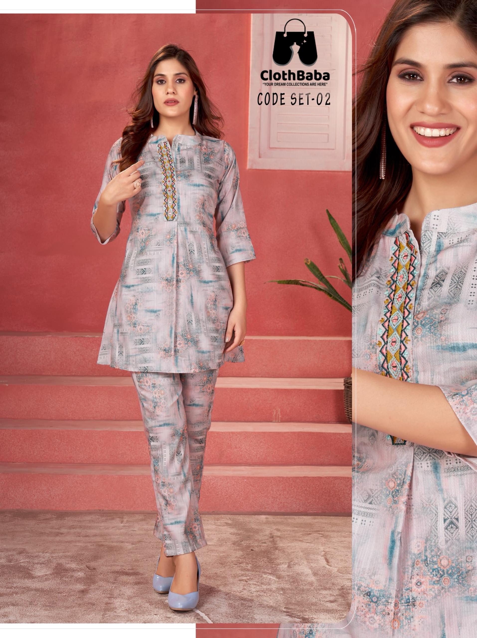 otton Print/Rayon Print Co-ord Set with Hand Embroidery