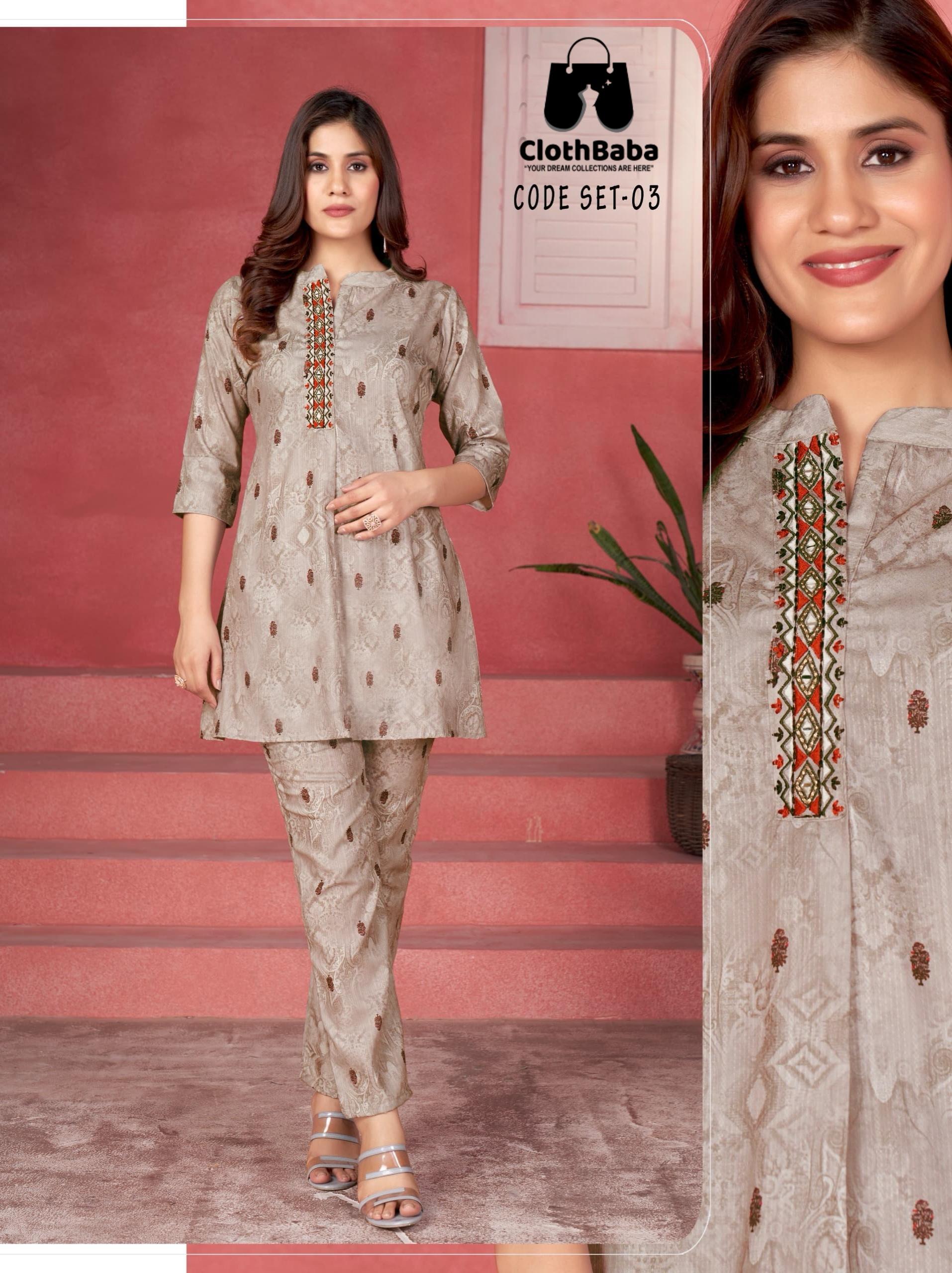 Cotton & Rayon Print Co-Ord Set with Hand Embroidery