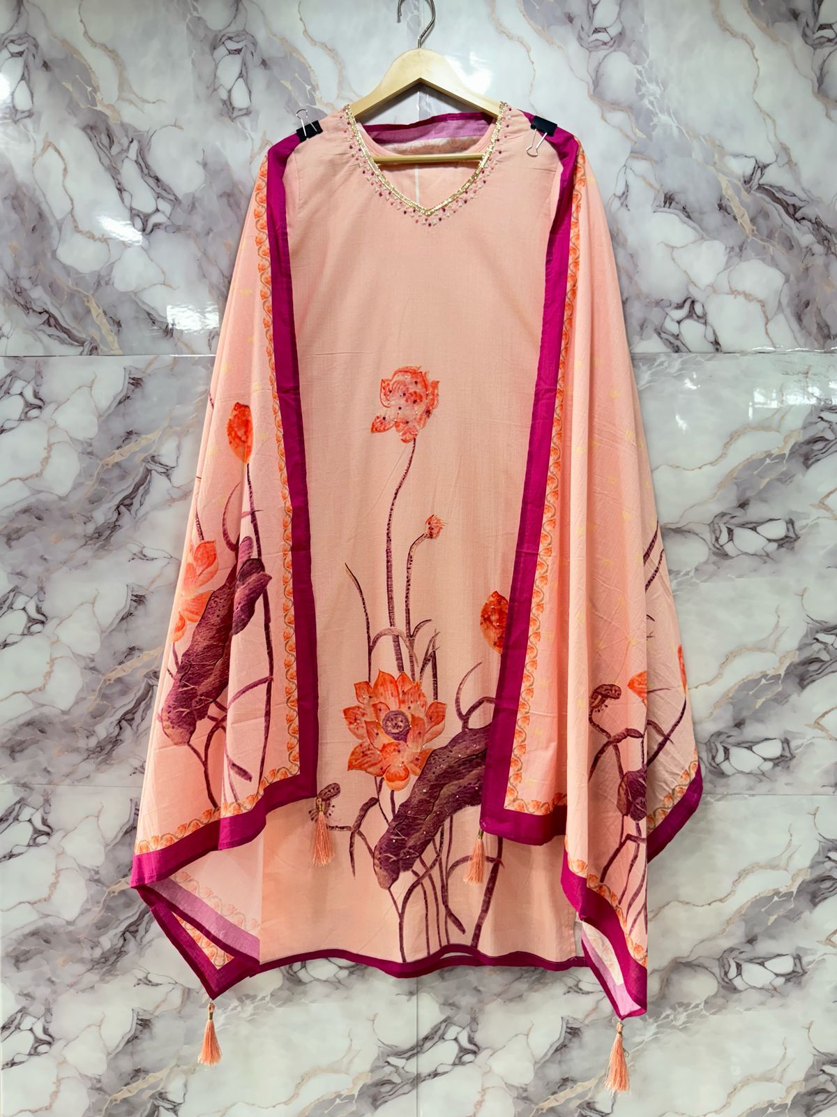 Designer Cambric Cotton Print Suit with Handwork