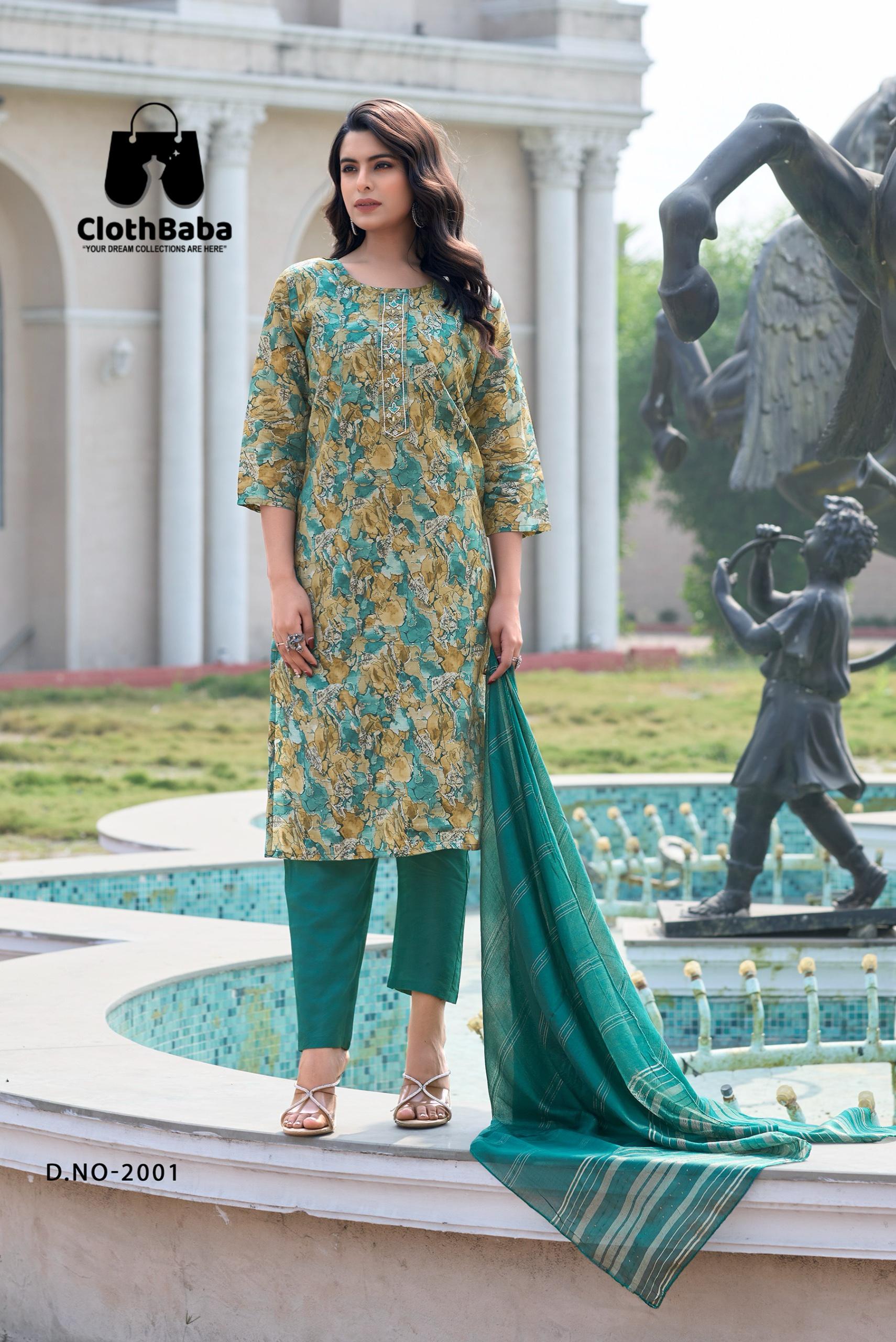 Modal Printed Chanderi Readymade Suit with Handwork