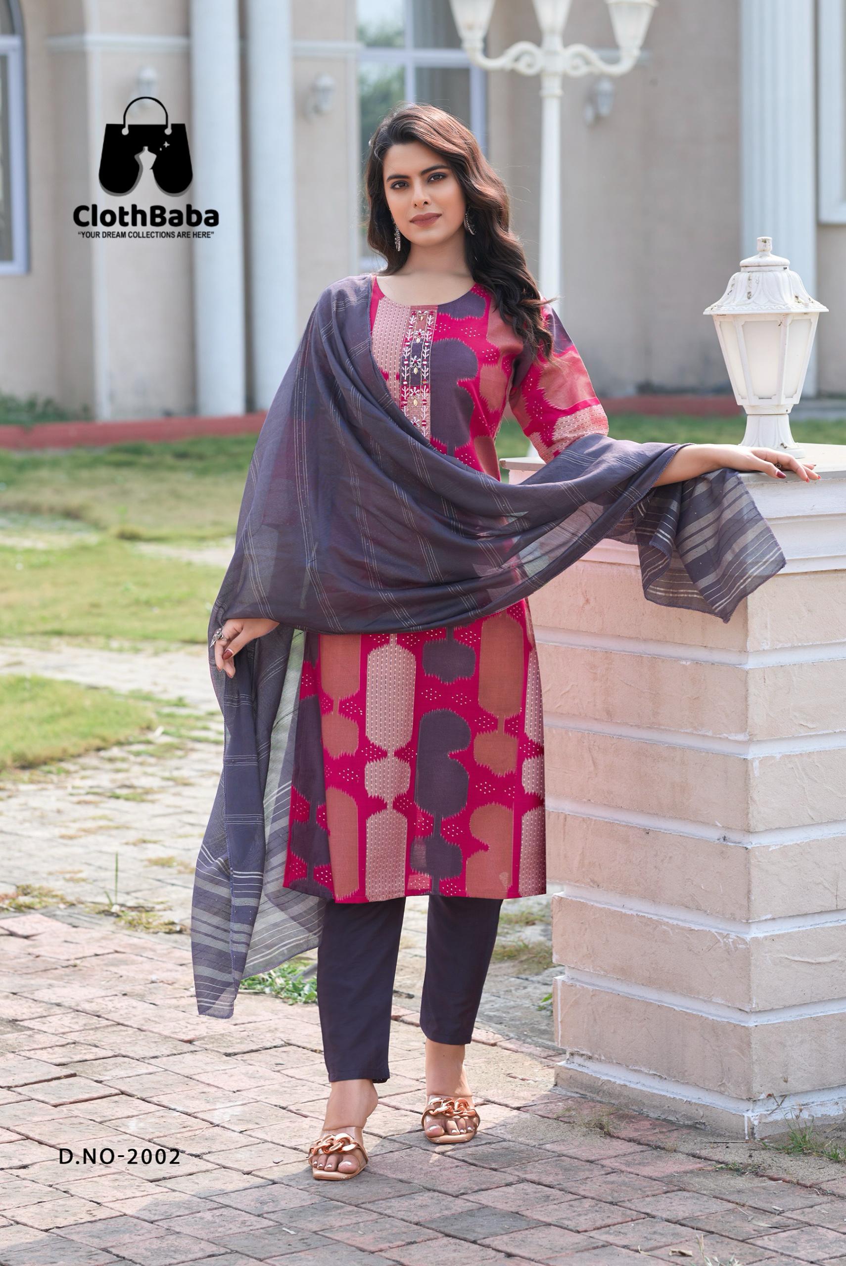 Modal Printed Chanderi Readymade Suit with Handwork