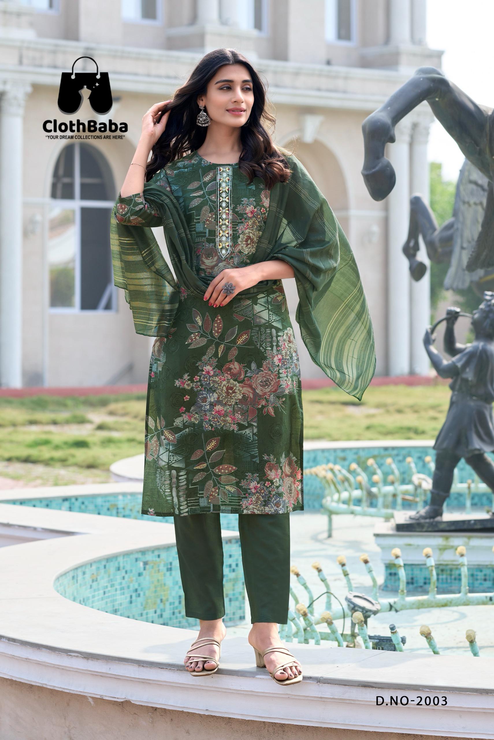 Modal Printed Chanderi Readymade Suit with Handwork