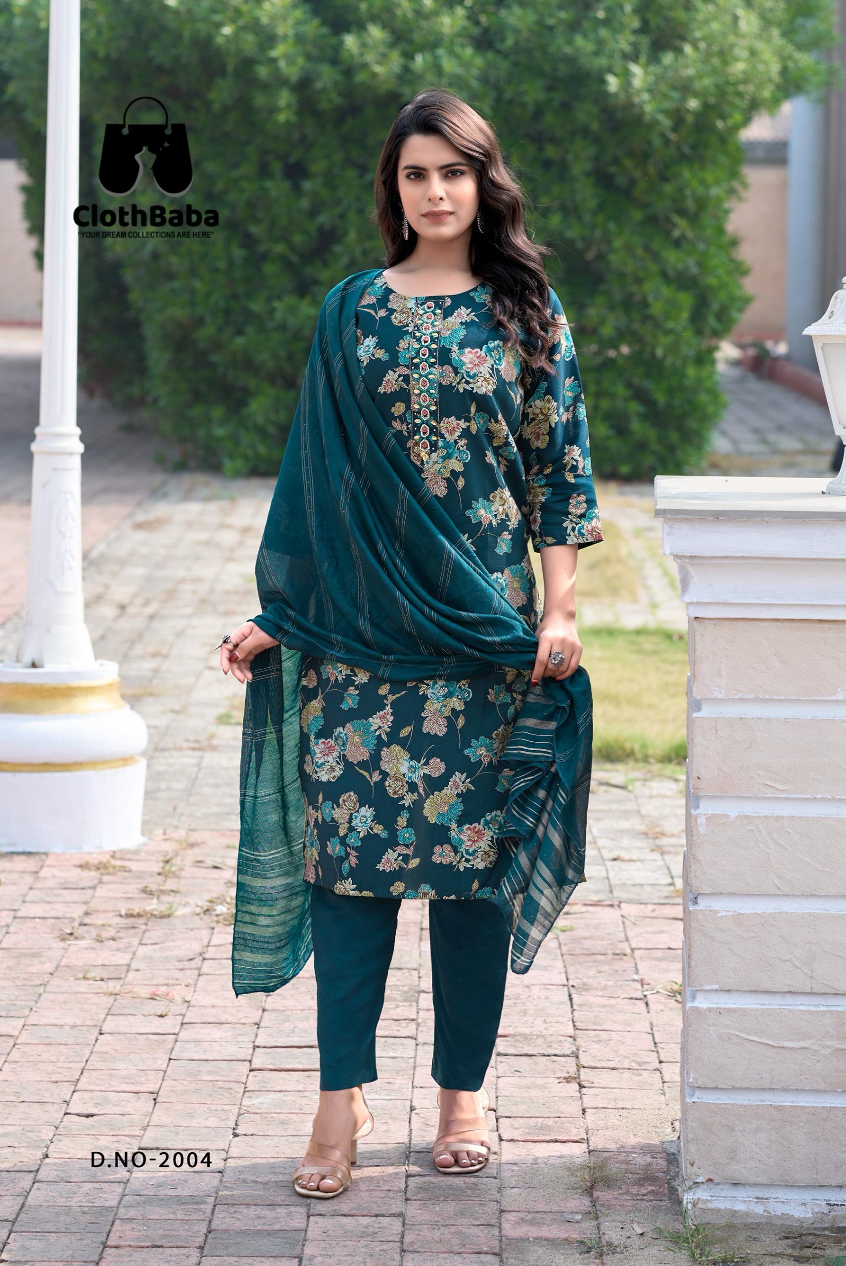 Modal Printed Chanderi Readymade Suit with Handwork