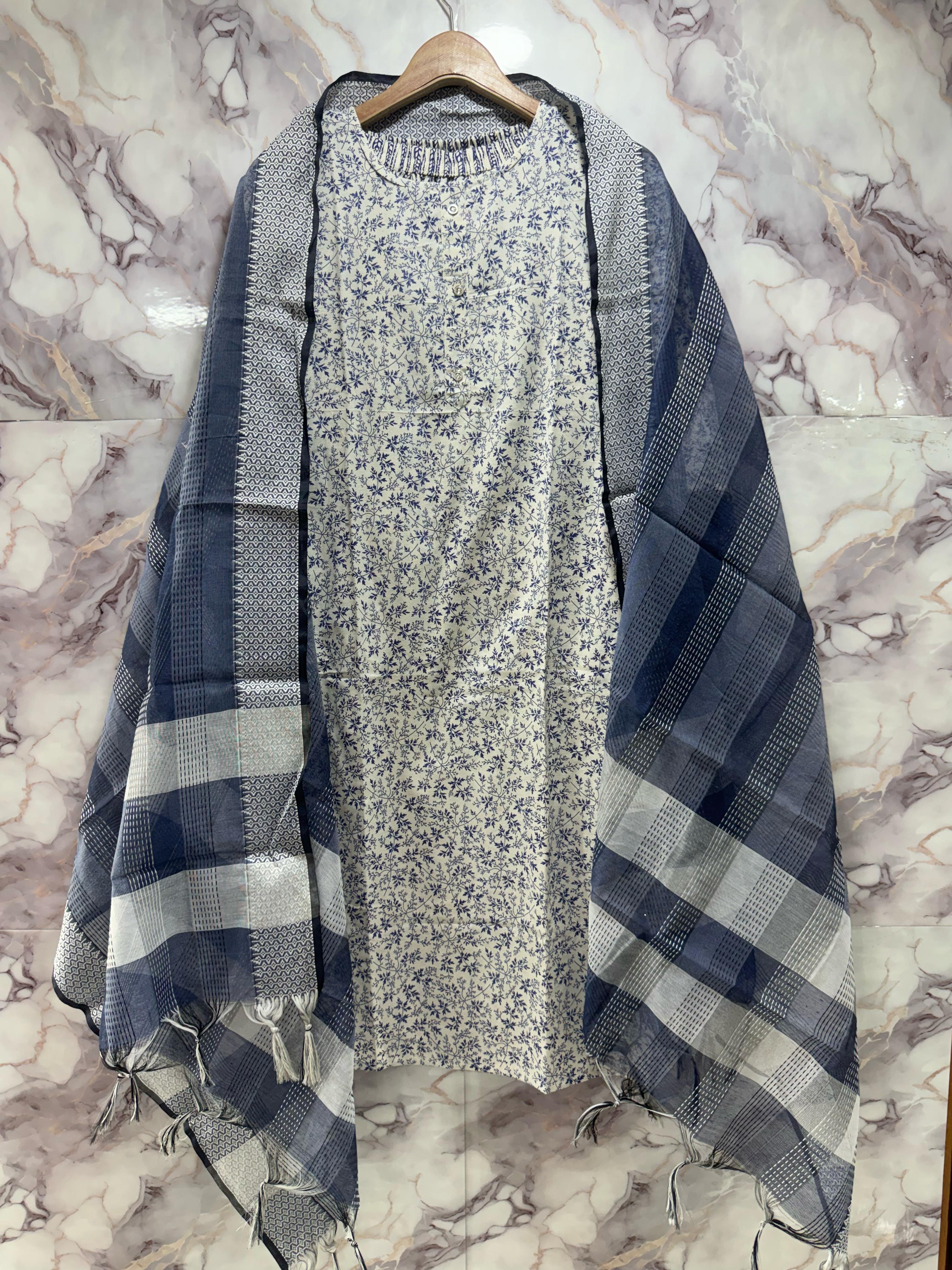 Elegant Cotton Weaving & Print Readymade Suit with Cotton Handloom Bottom