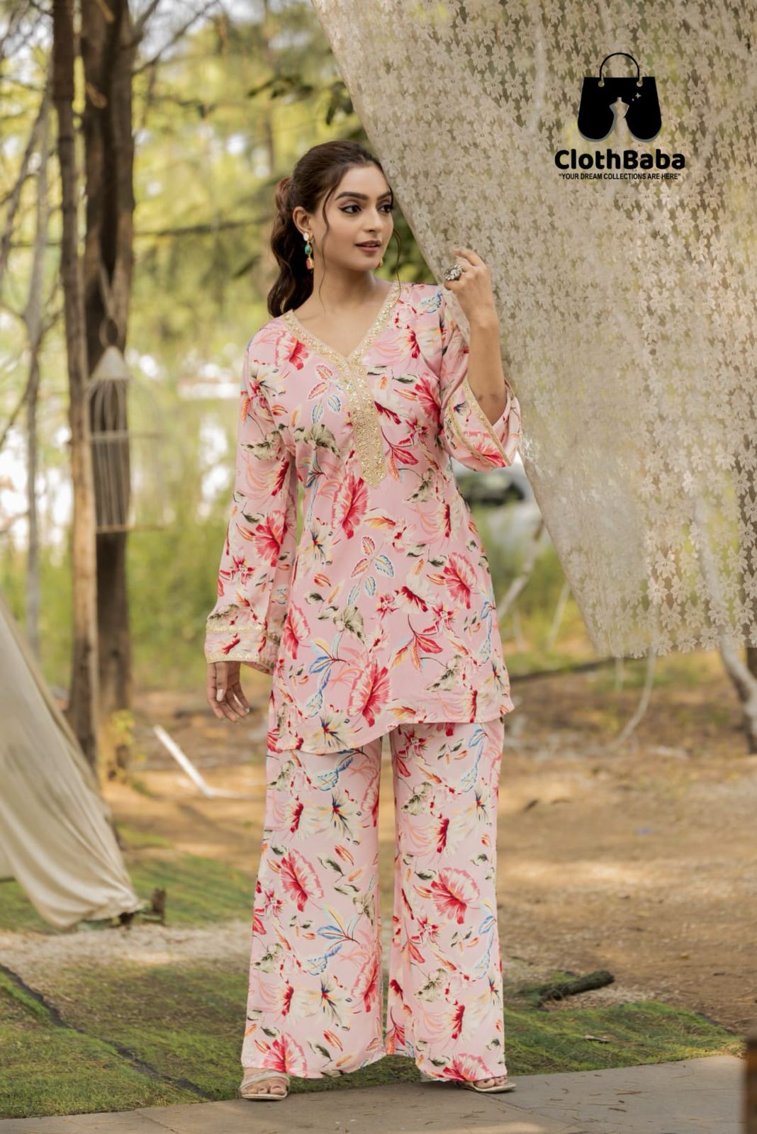 Trendy Pure Natural Crepe Readymade Co-ord set with Plazzo