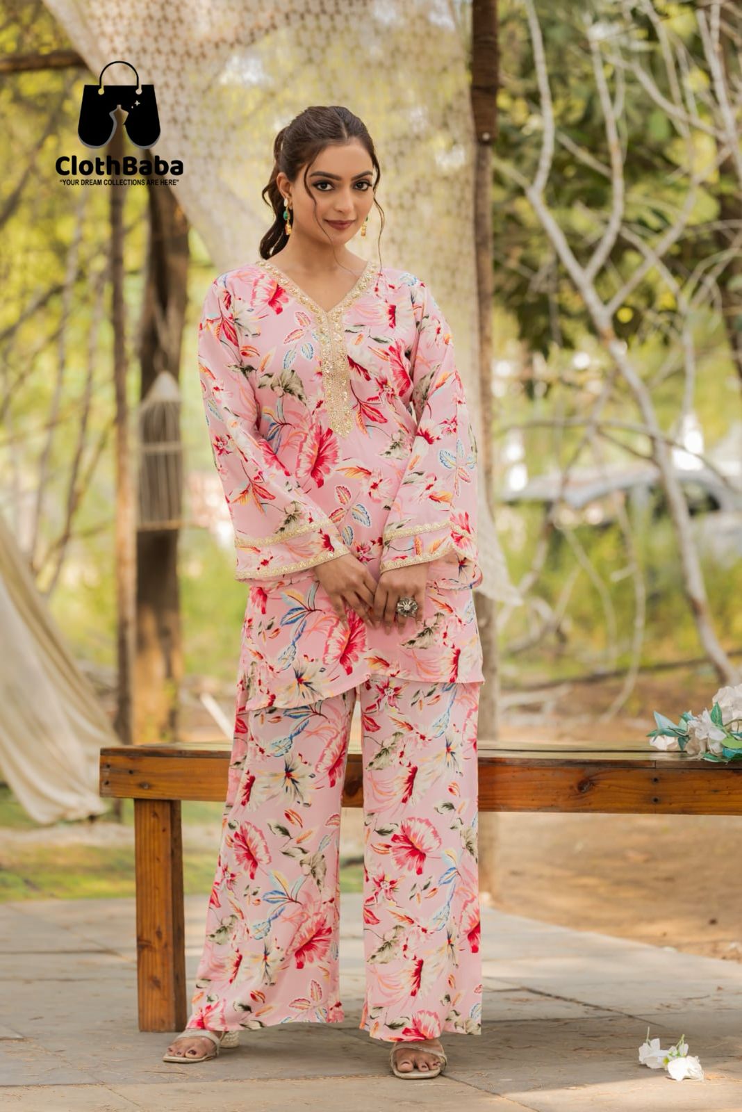 Trendy Pure Natural Crepe Readymade Co-ord set with Plazzo