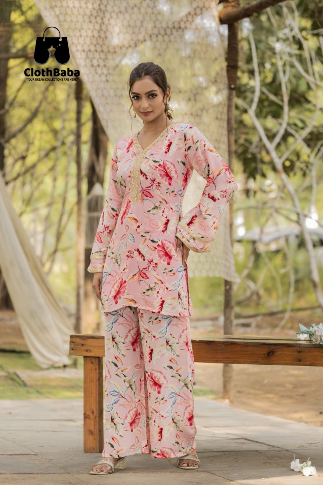 Trendy Pure Natural Crepe Readymade Co-ord set with Plazzo