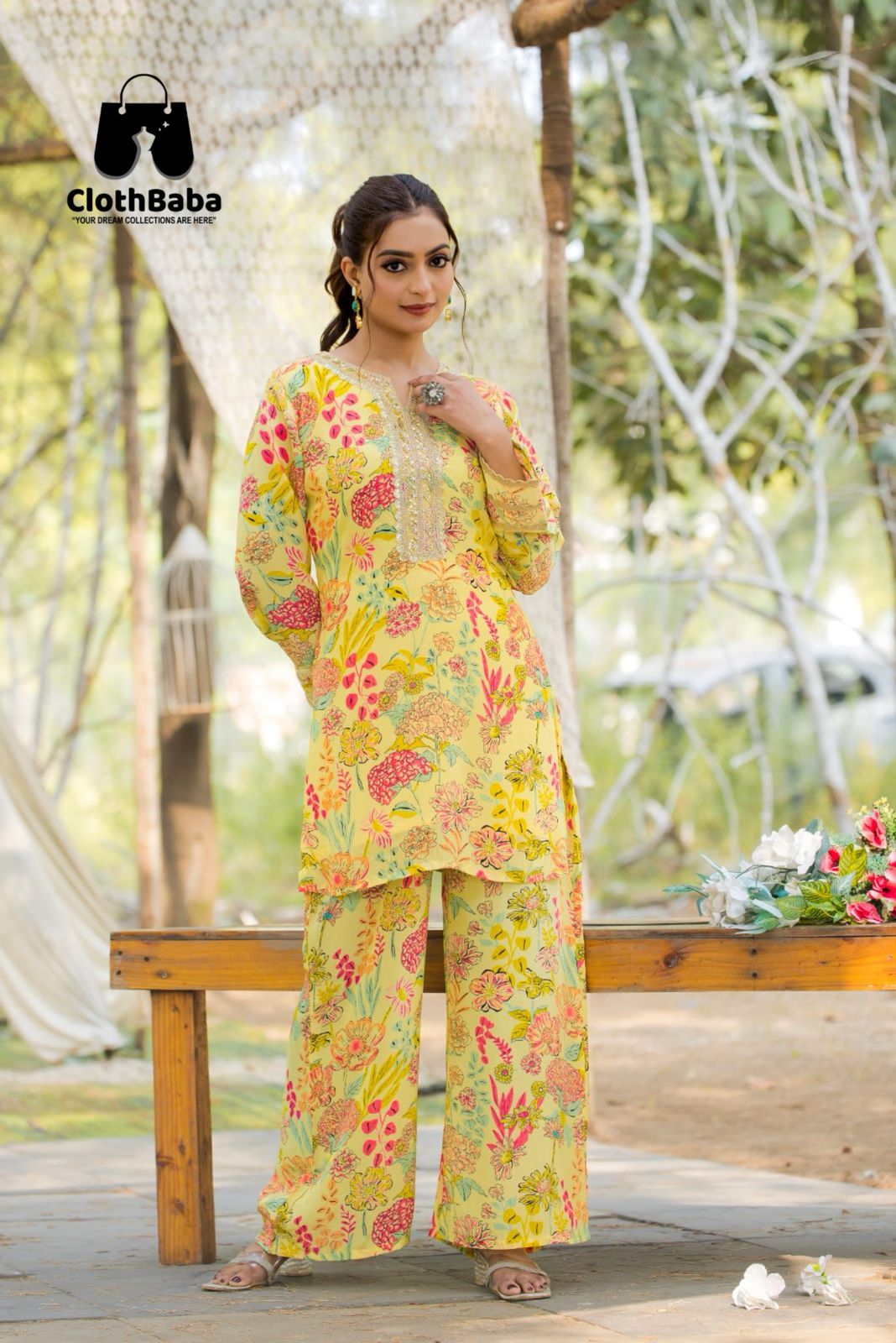 Premium Crepe Plazzo Co-ord set with Digital Print & Lace Work