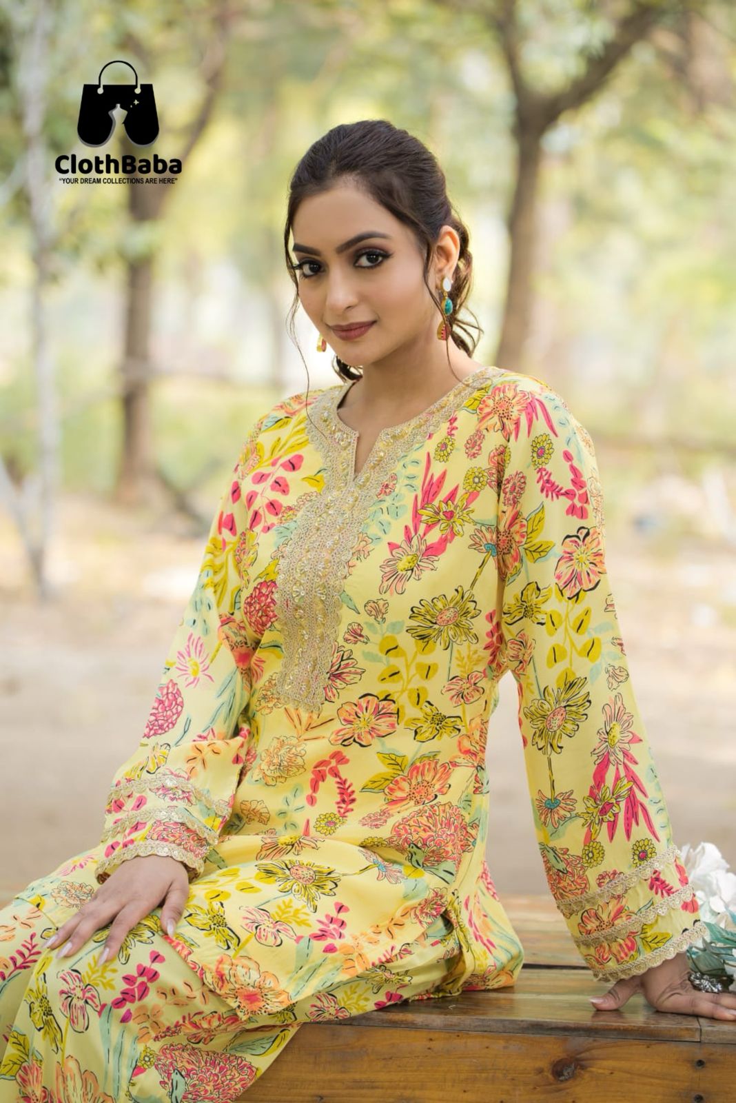 Premium Crepe Plazzo Co-ord set with Digital Print & Lace Work