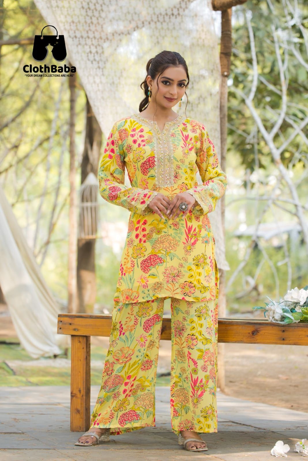 Premium Crepe Plazzo Co-ord set with Digital Print & Lace Work