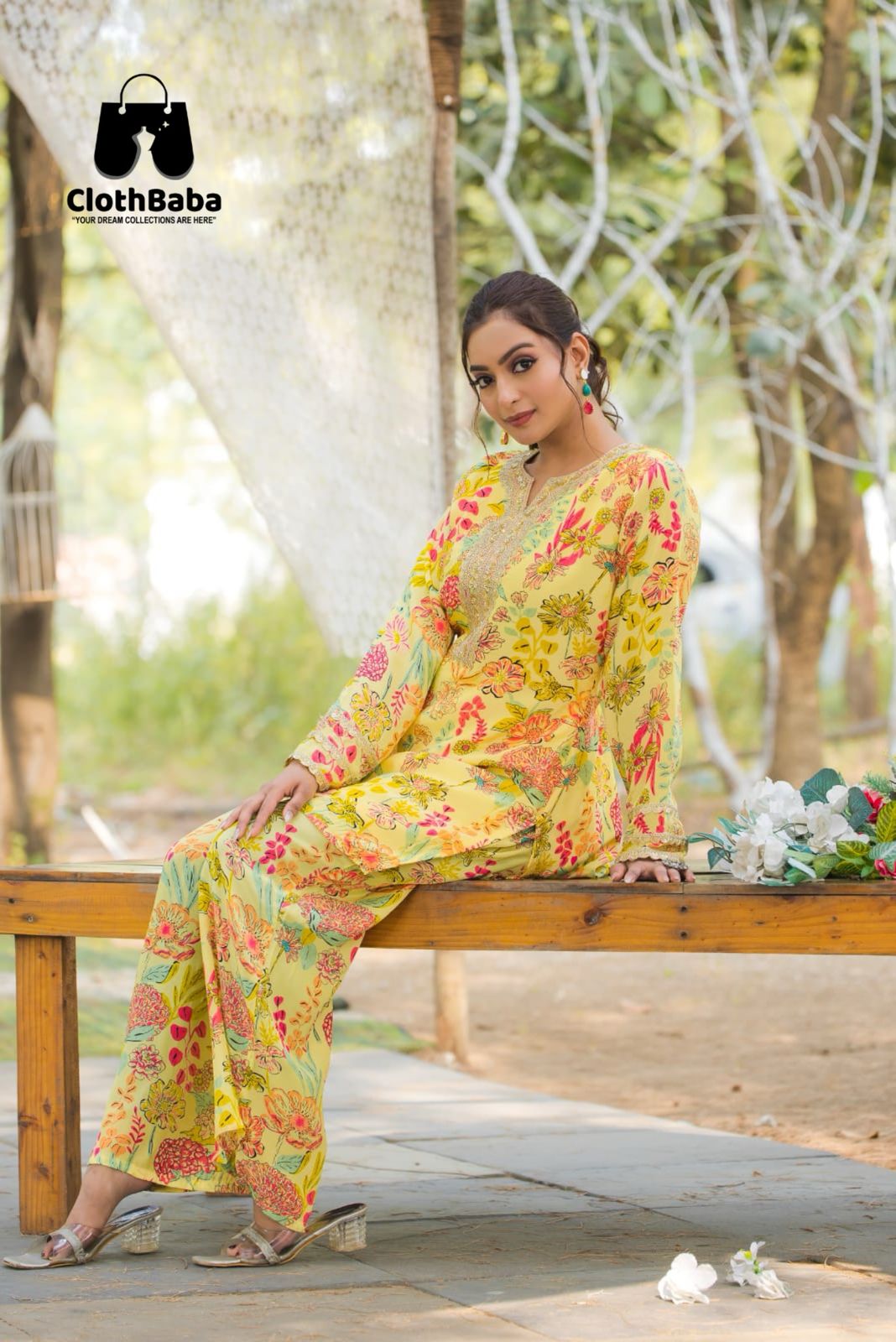 Premium Crepe Plazzo Co-ord set with Digital Print & Lace Work