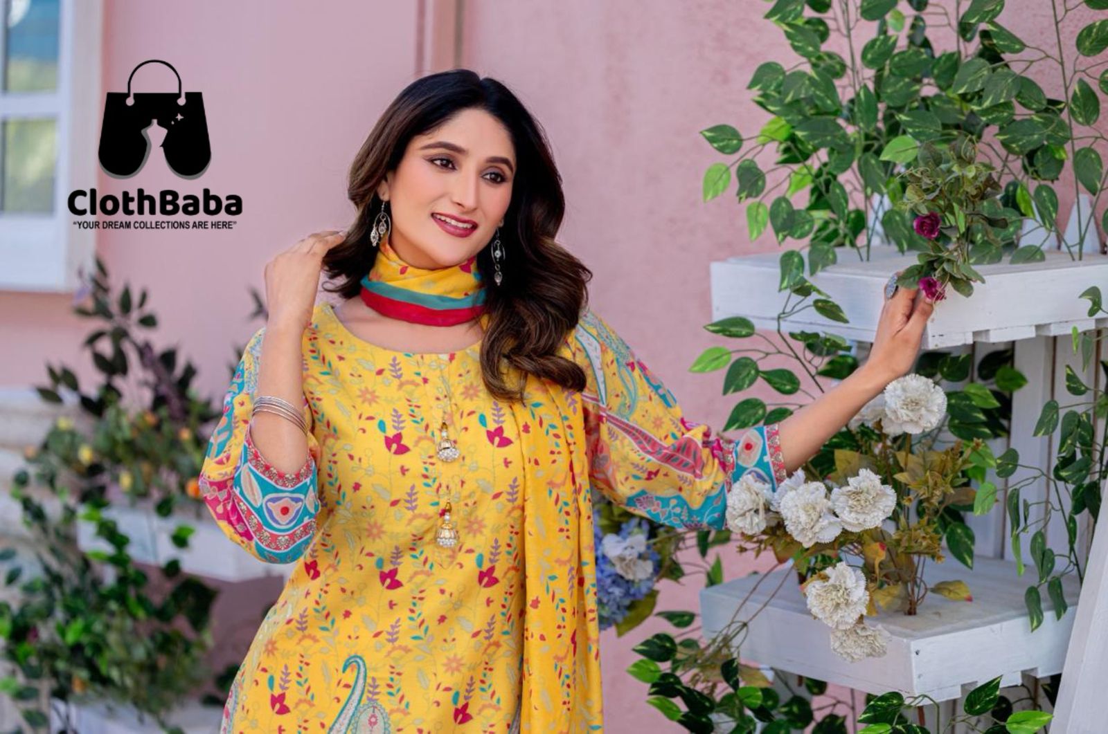 Readymade Linen Suit with Mal Cotton Print Dupatta